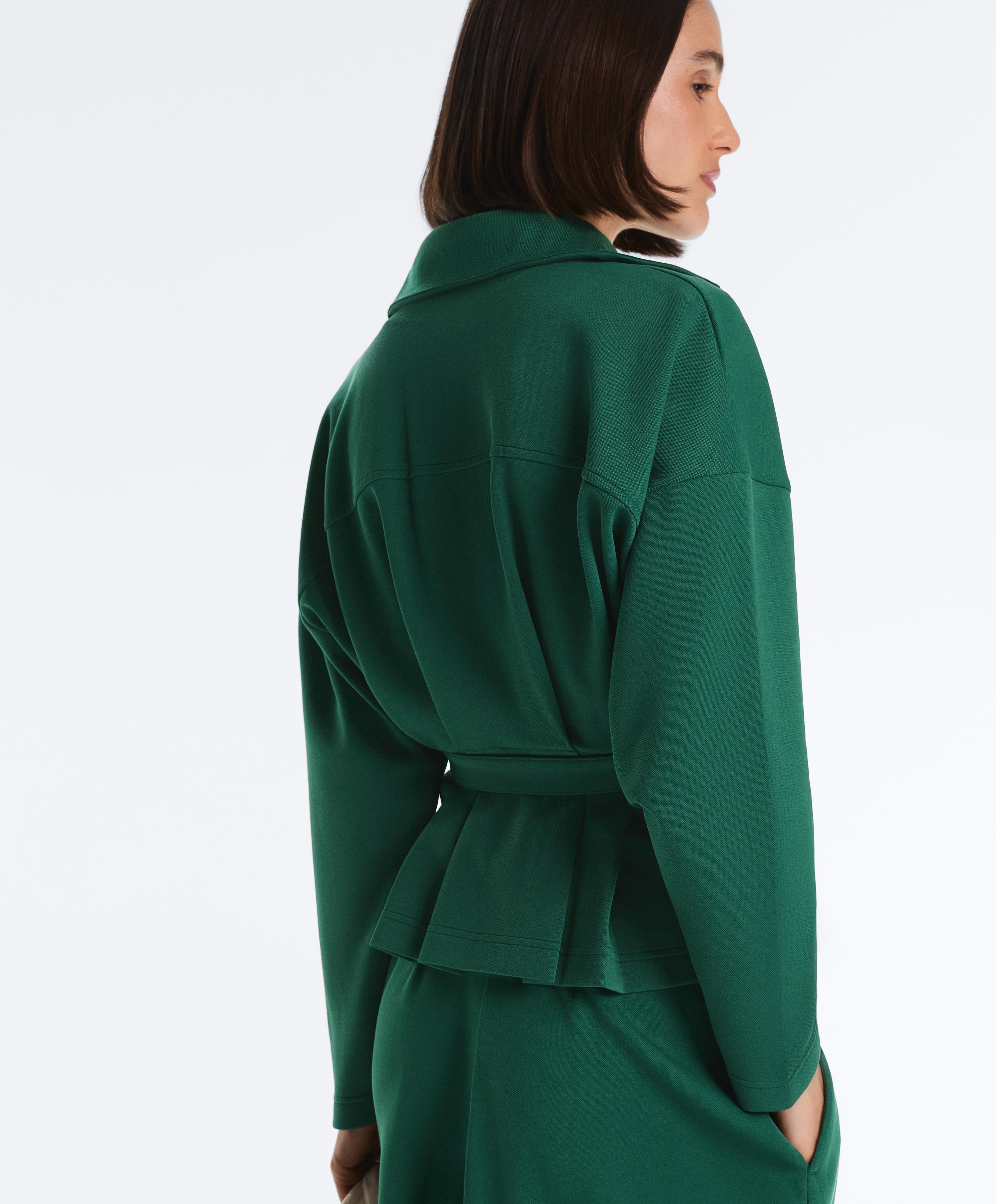 Cotton piqué belted jacket — DARK EMERALD