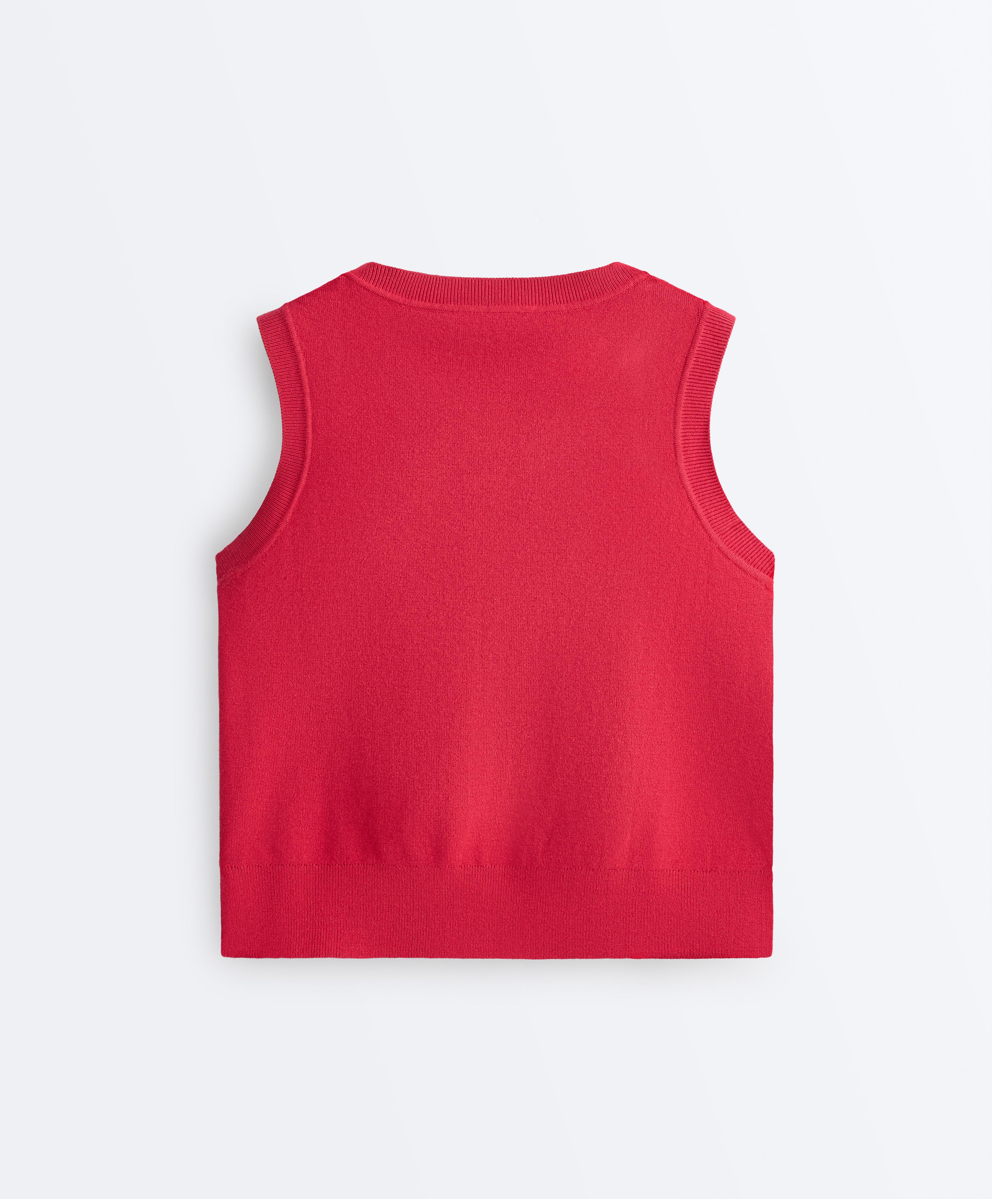 V-neck knit vest — RED