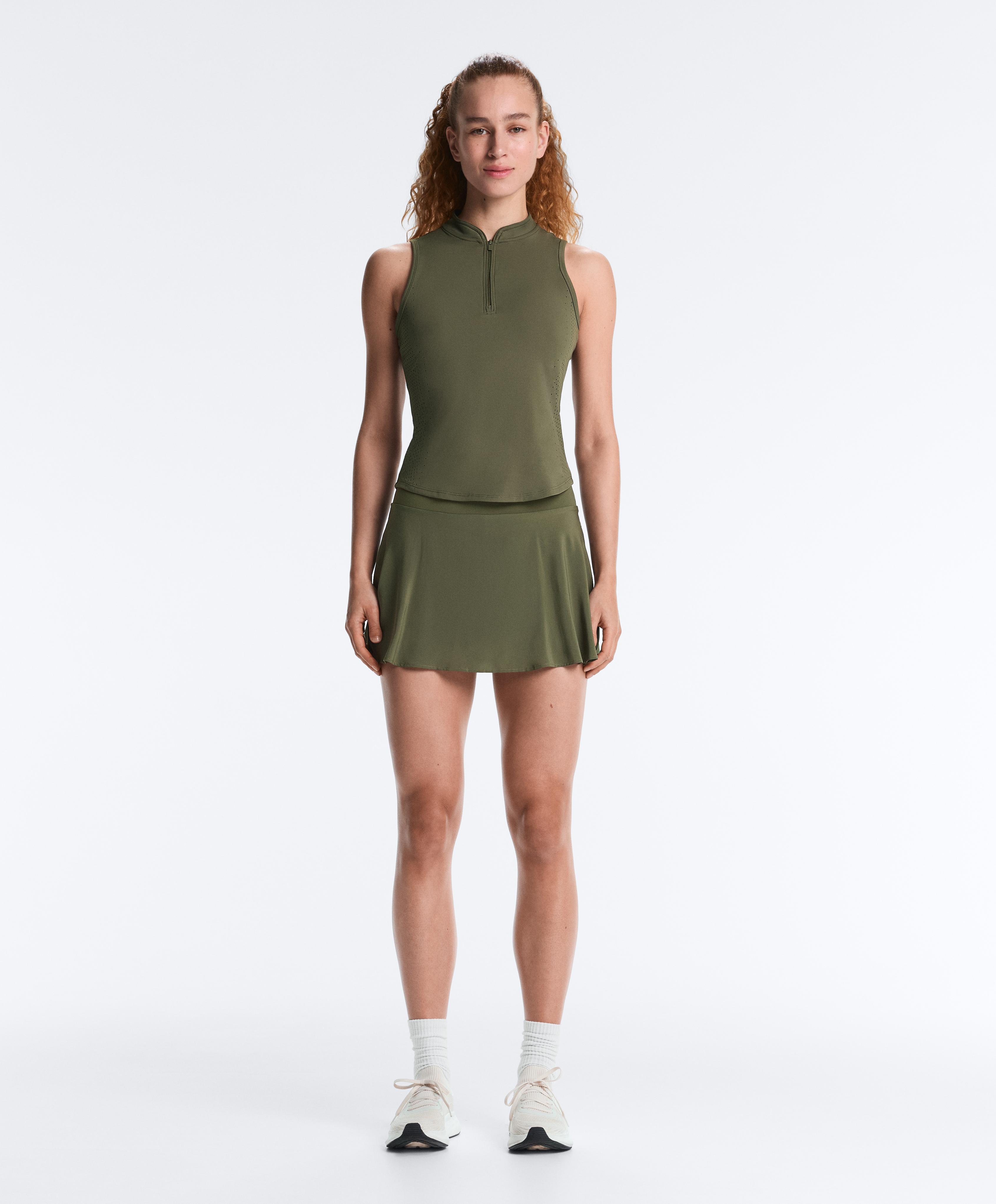 Technical sleeveless T-shirt with half zip — KHAKI