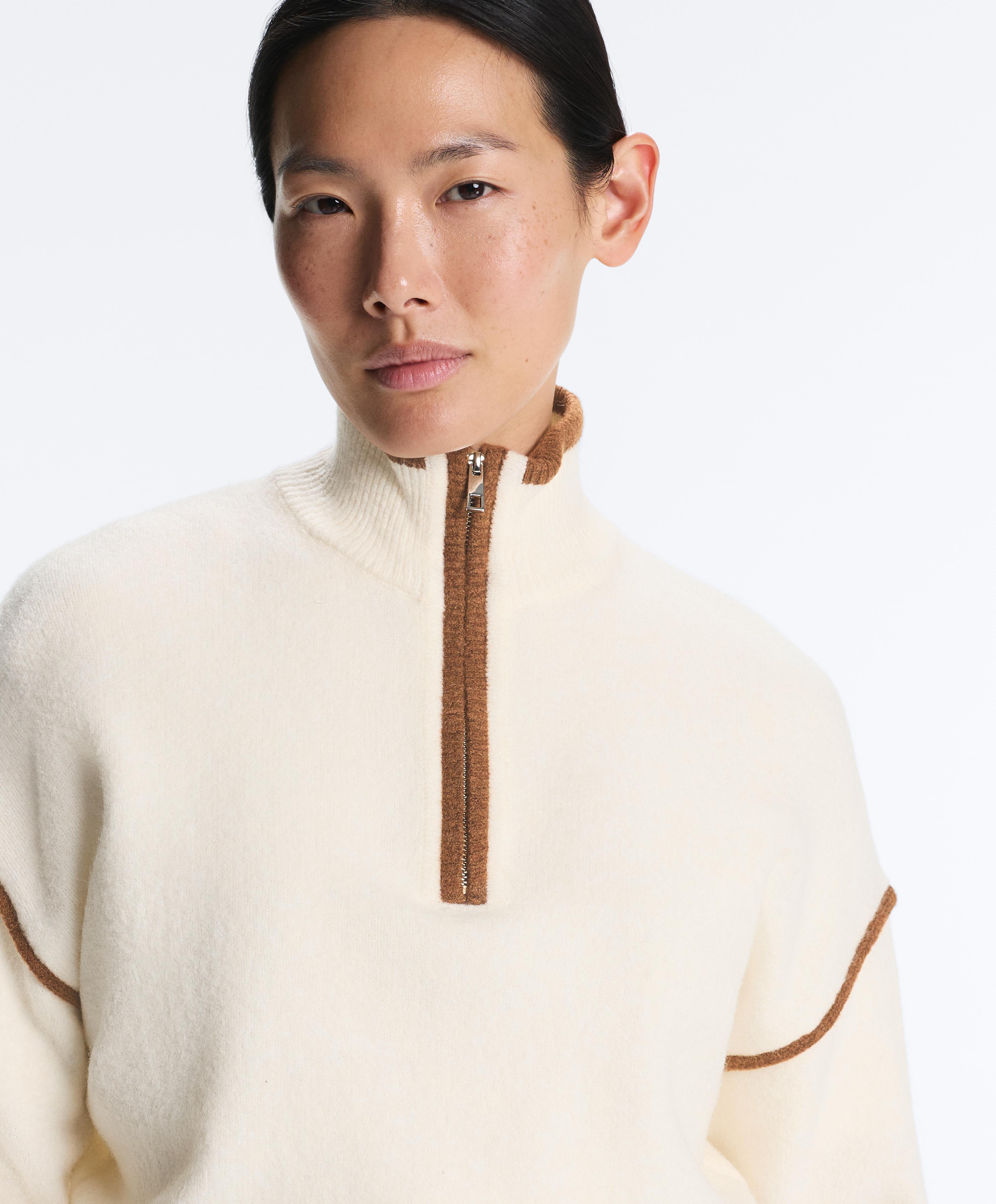 Raised neck jumper with contrast details — PALE ECRU