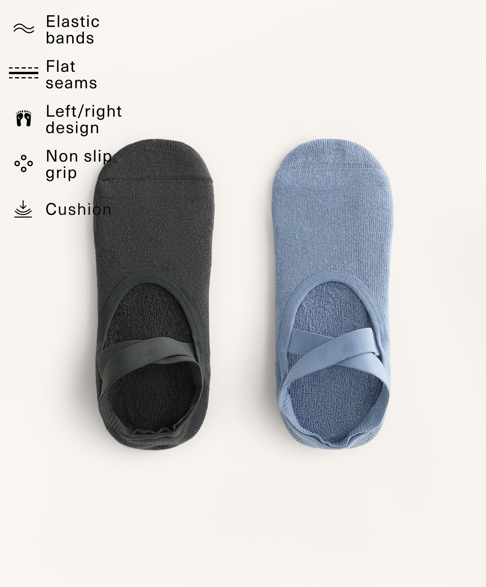 2 pairs of padded cotton blend yoga and Pilates socks with crossover straps
