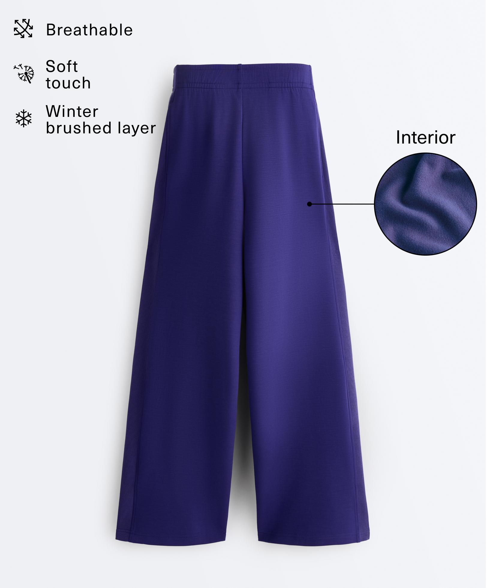Wide-leg rib straight trousers with brushed modal Wide-leg rib straight trousers with brushed modal
