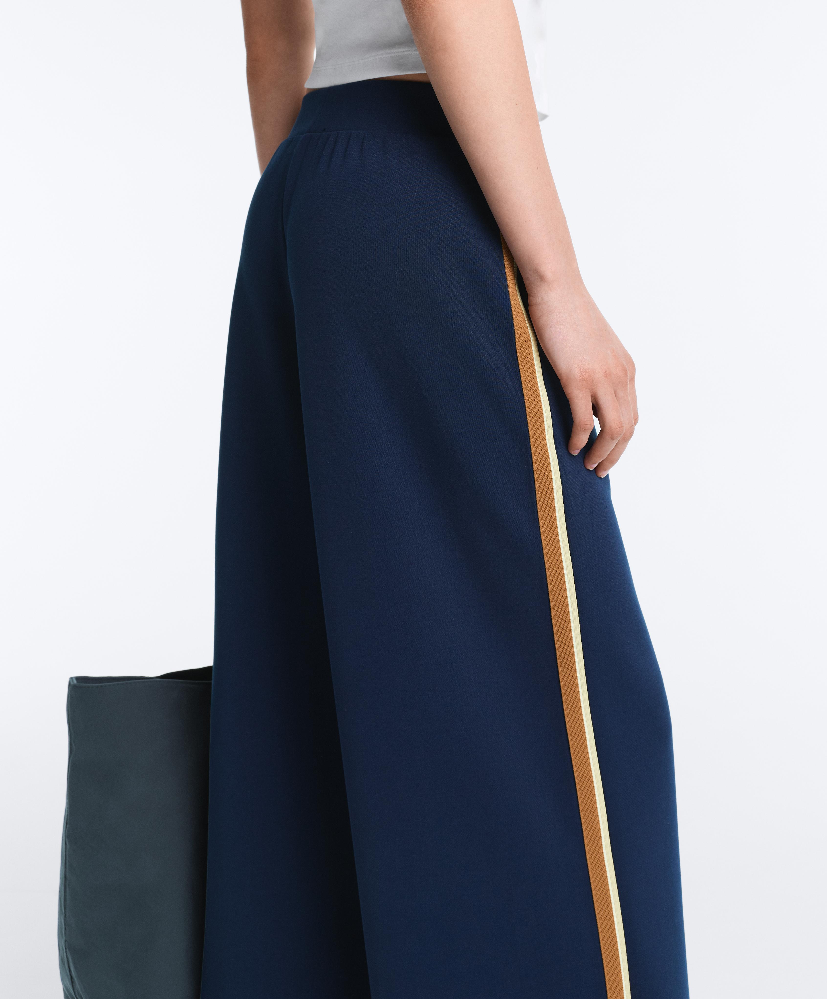 Twill straight-leg trousers with side tape — NAVY BLUE