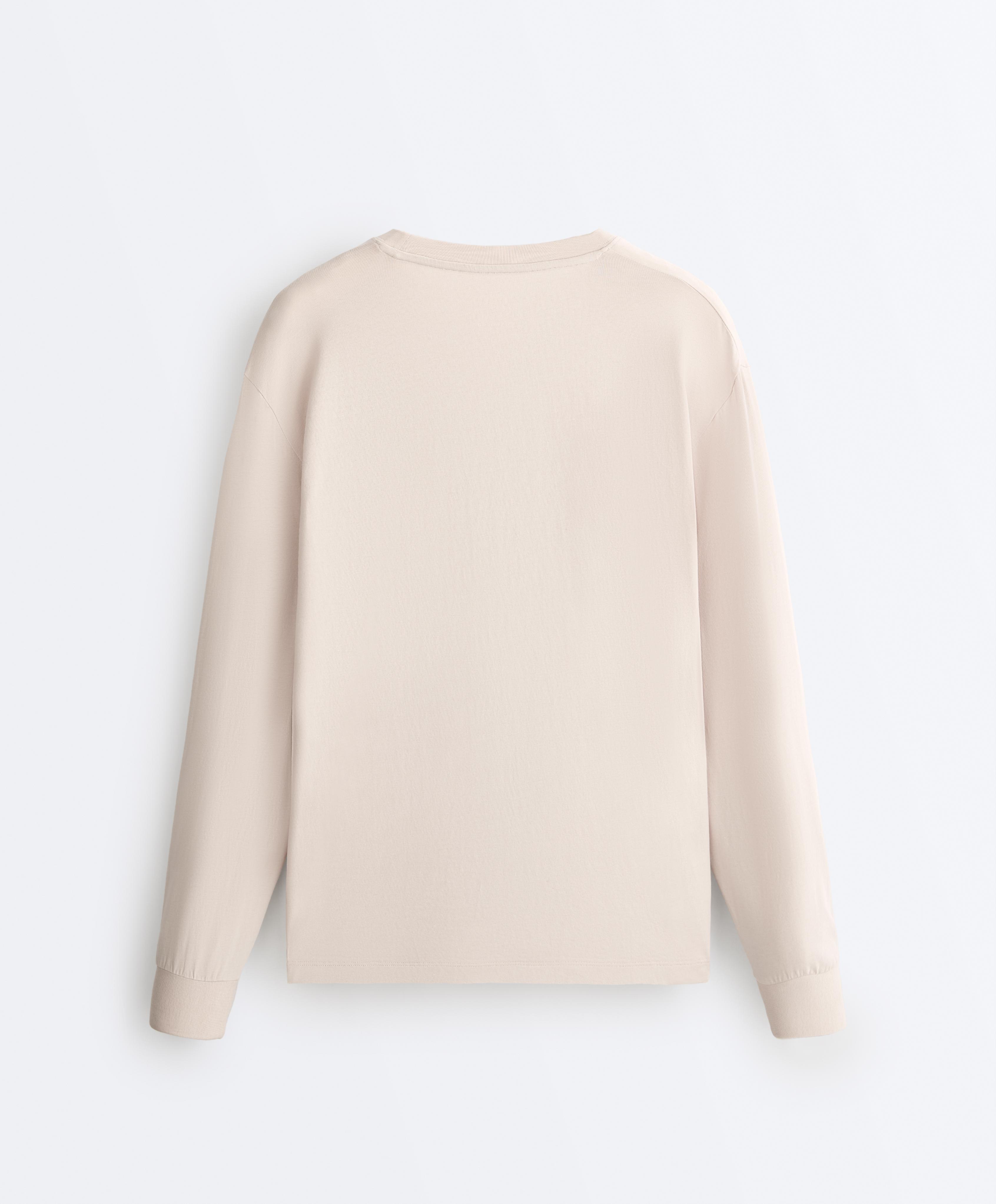 Oversize cotton blend long-sleeved T-shirt with slogan — SAND