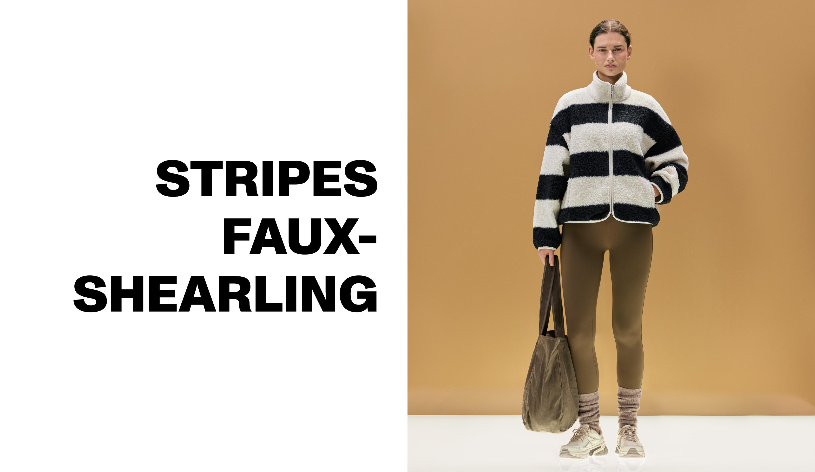 Striped faux-shearling bomber jacket — ECRU