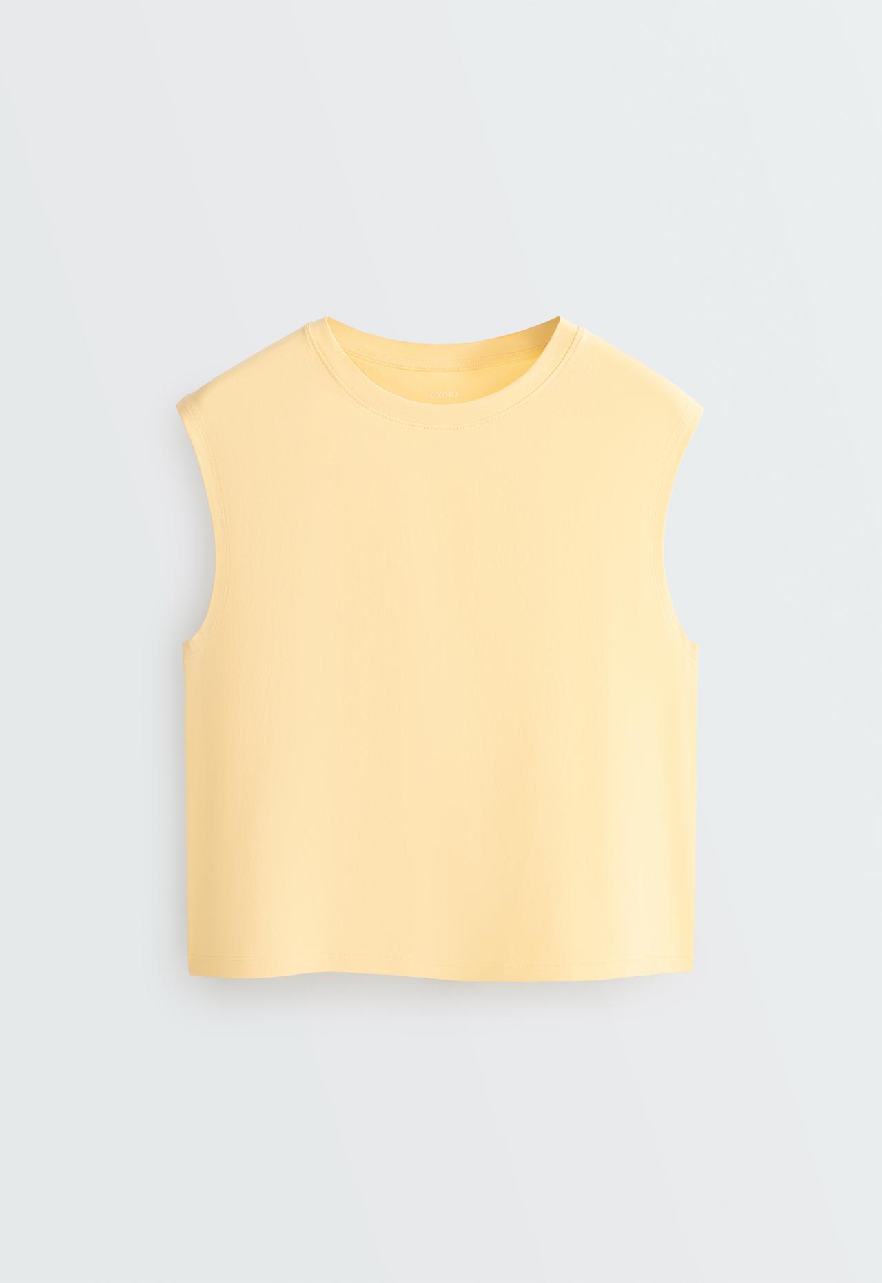 Cotton blend sleeveless T-shirt — PALE YELLOW