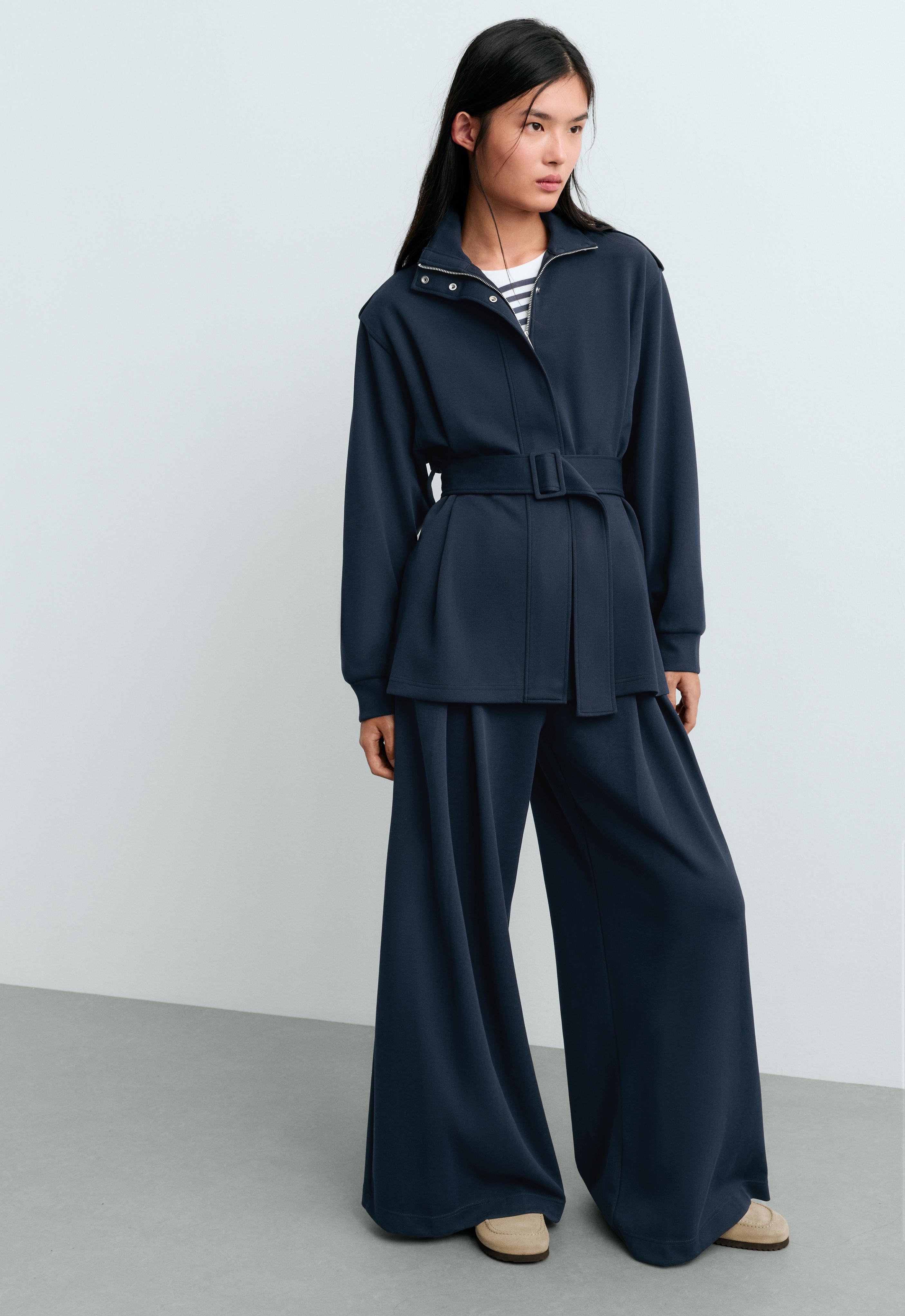 Long utility jacket with cotton — NAVY BLUE
