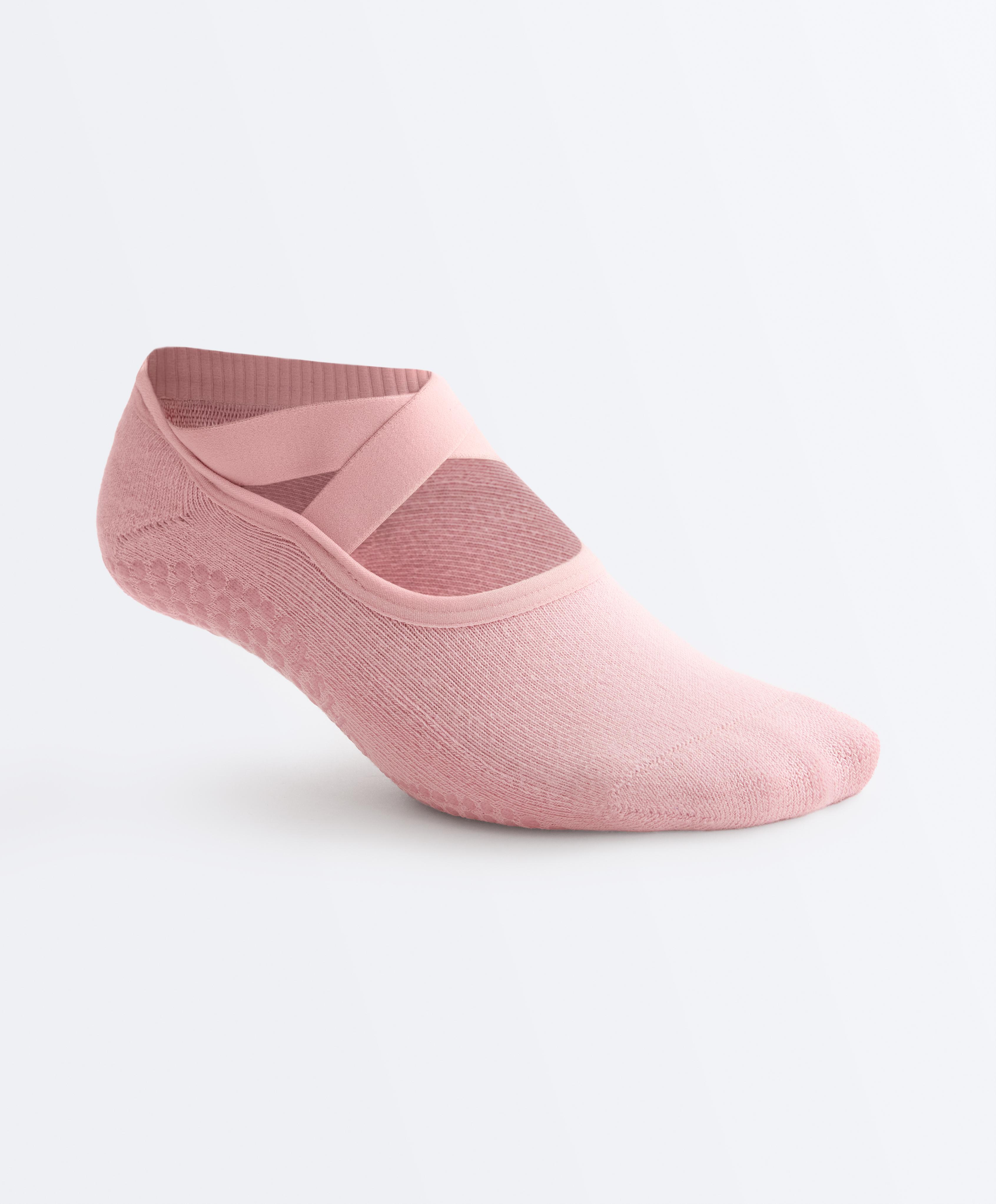 2 pairs of padded cotton blend yoga and Pilates socks with crossover straps — PALE PINK