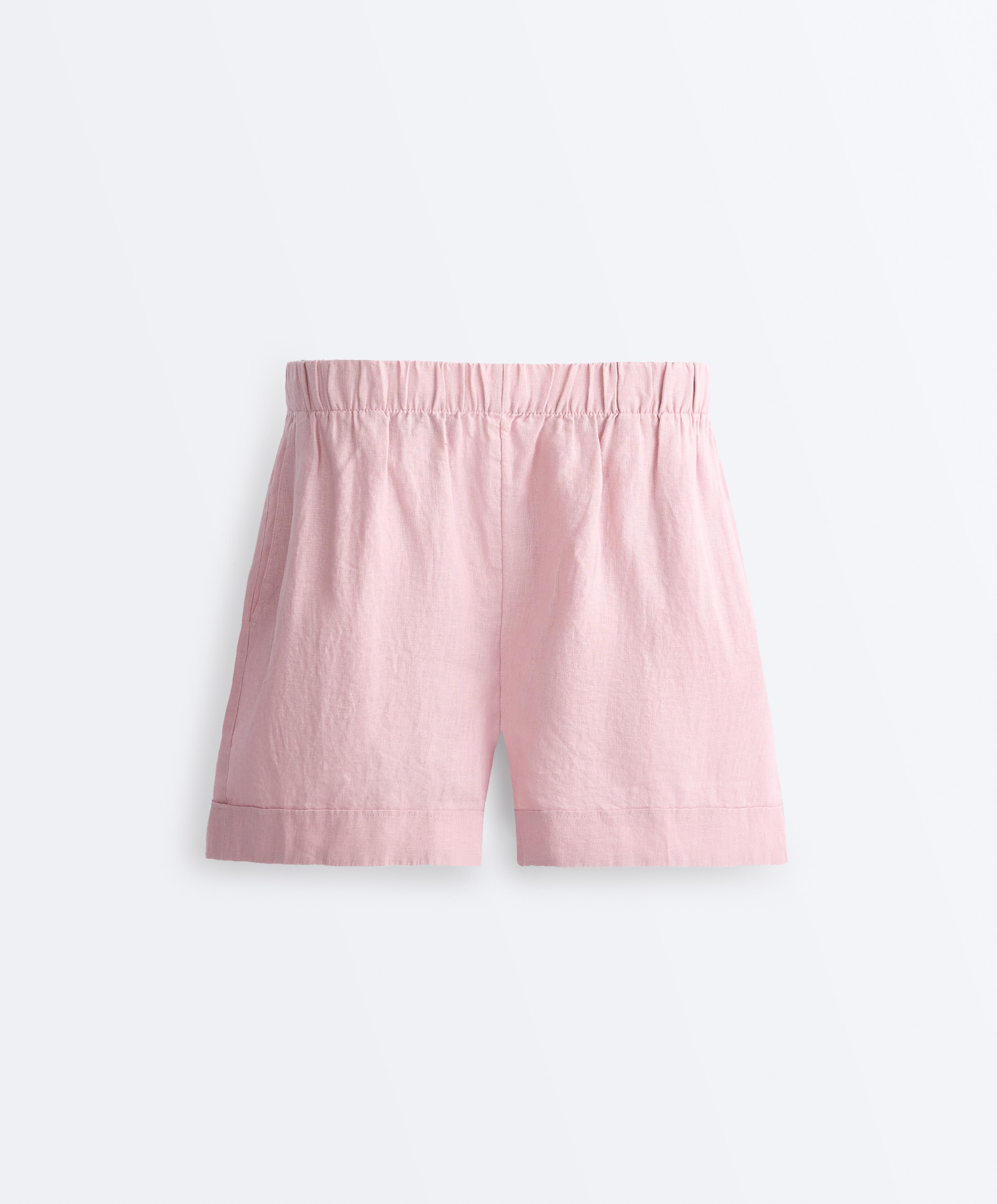 100% linen Bermuda shorts — DUSTY PINK
