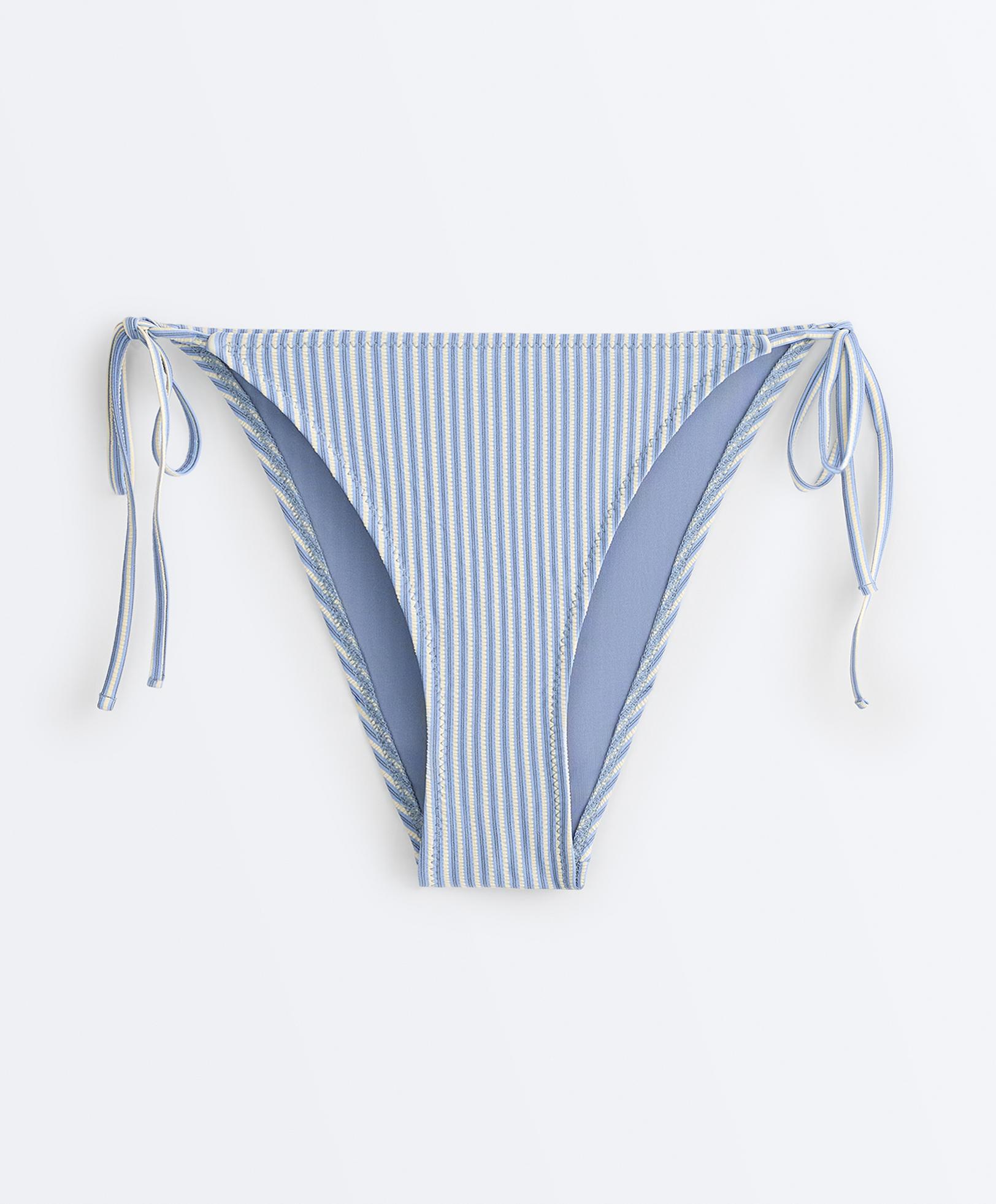 Textured stripe medium-coverage bikini briefs with ties — SKY BLUE