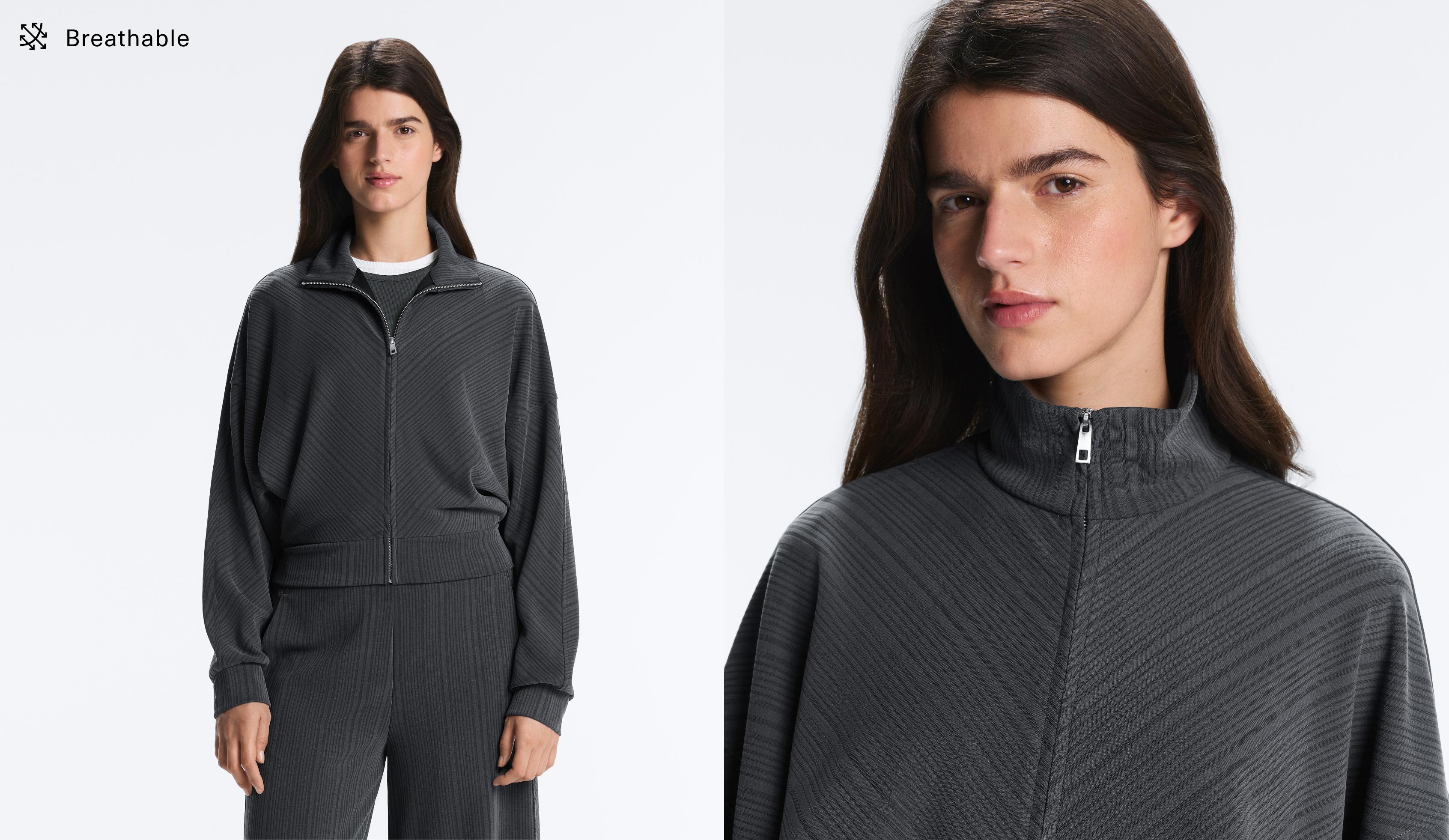 Asymmetric stripe jacket with modal — ASPHALT
