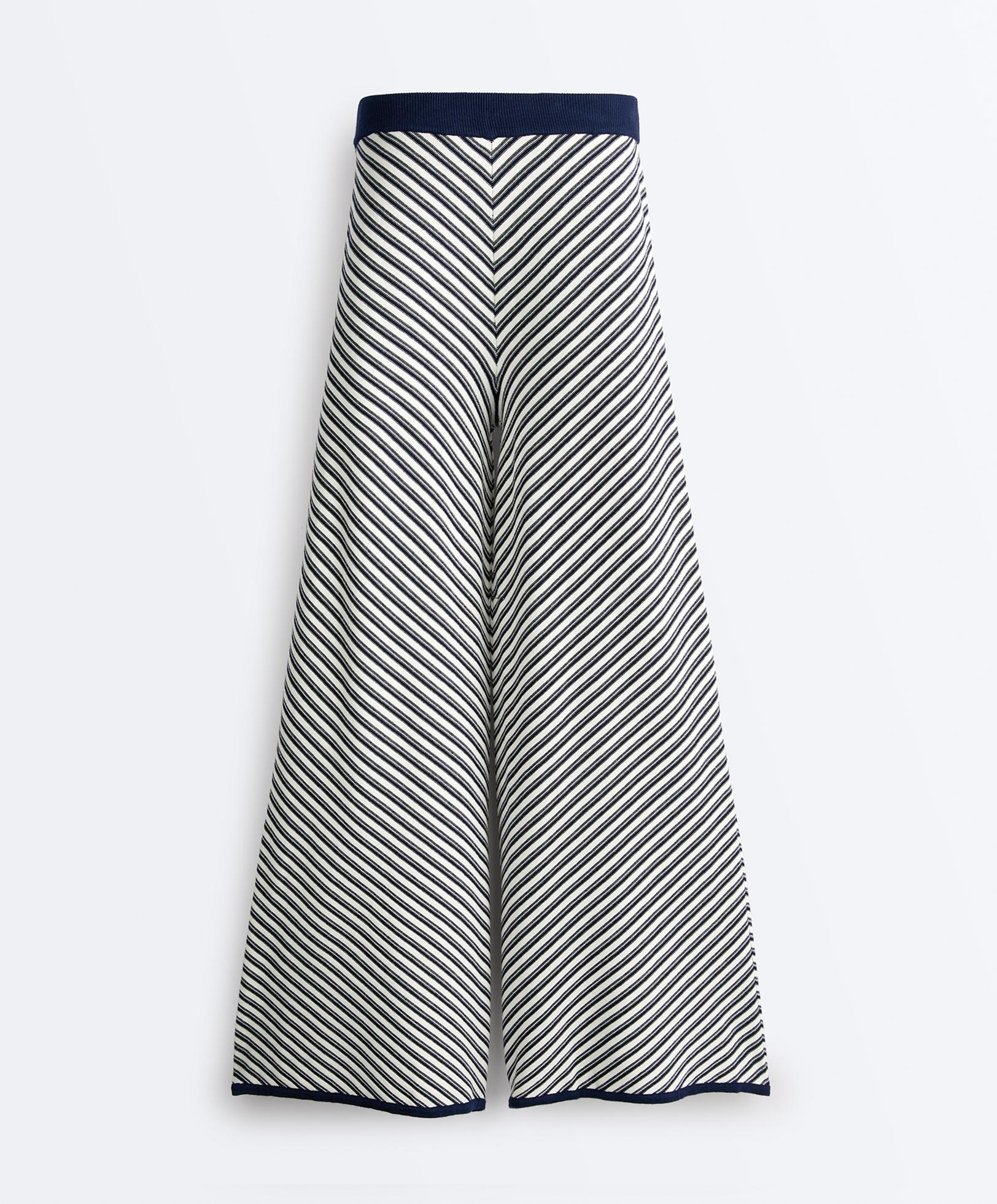 Diagonal stripe wide-leg knit trousers — NAVY BLUE