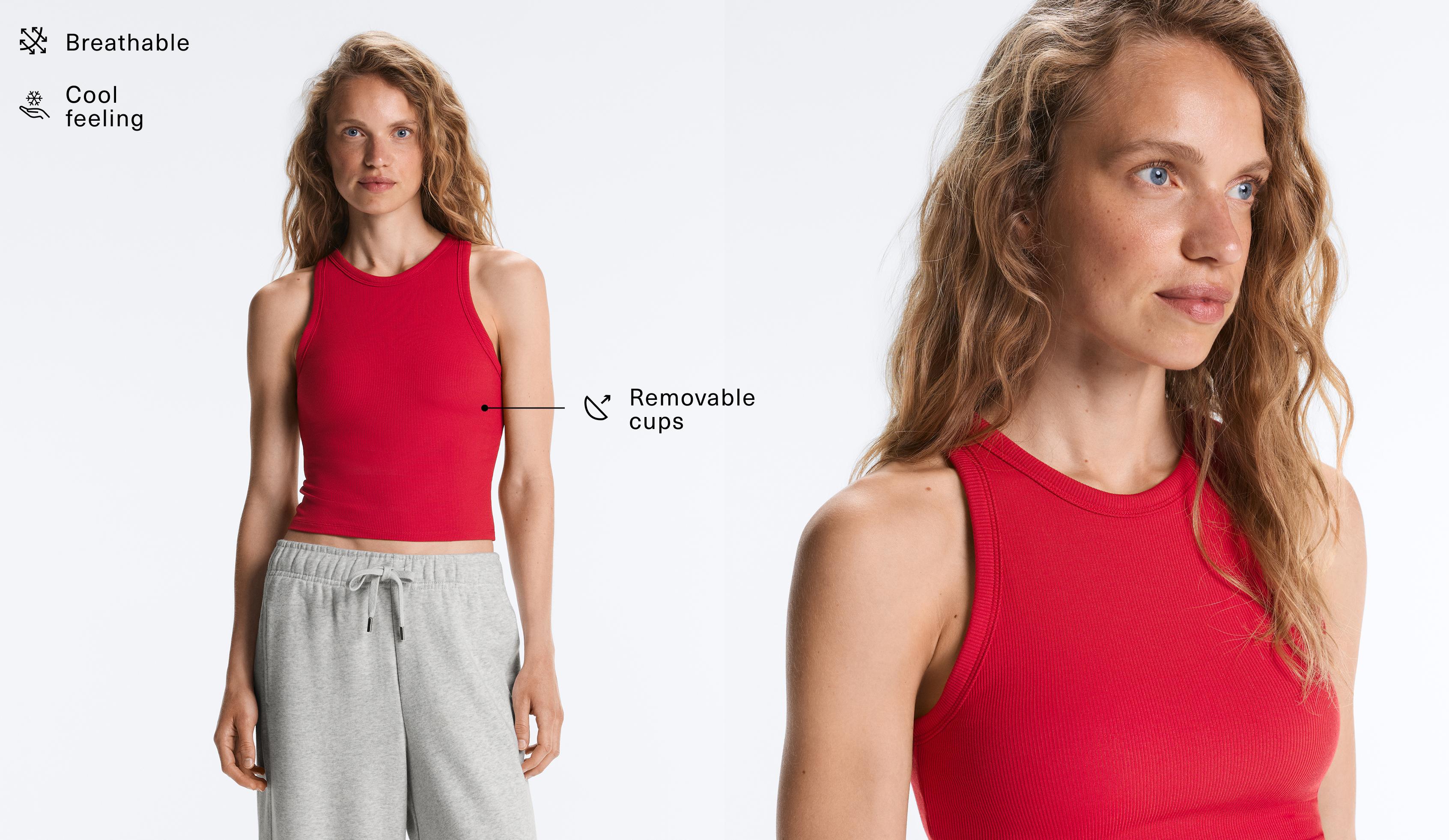 Rib modal blend long tank top — BRIGHT RED
