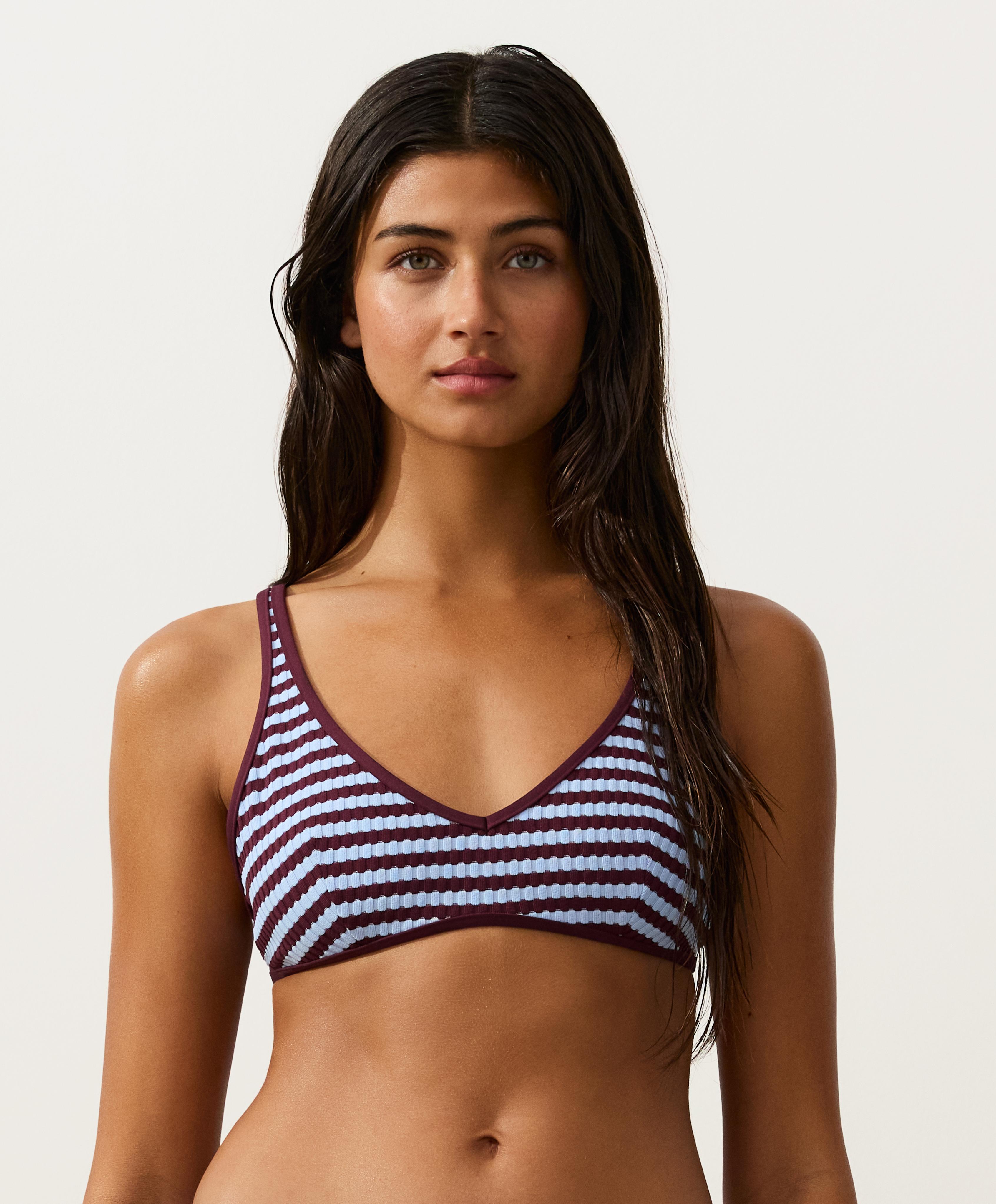 Striped textured halter bikini top — CHERRY