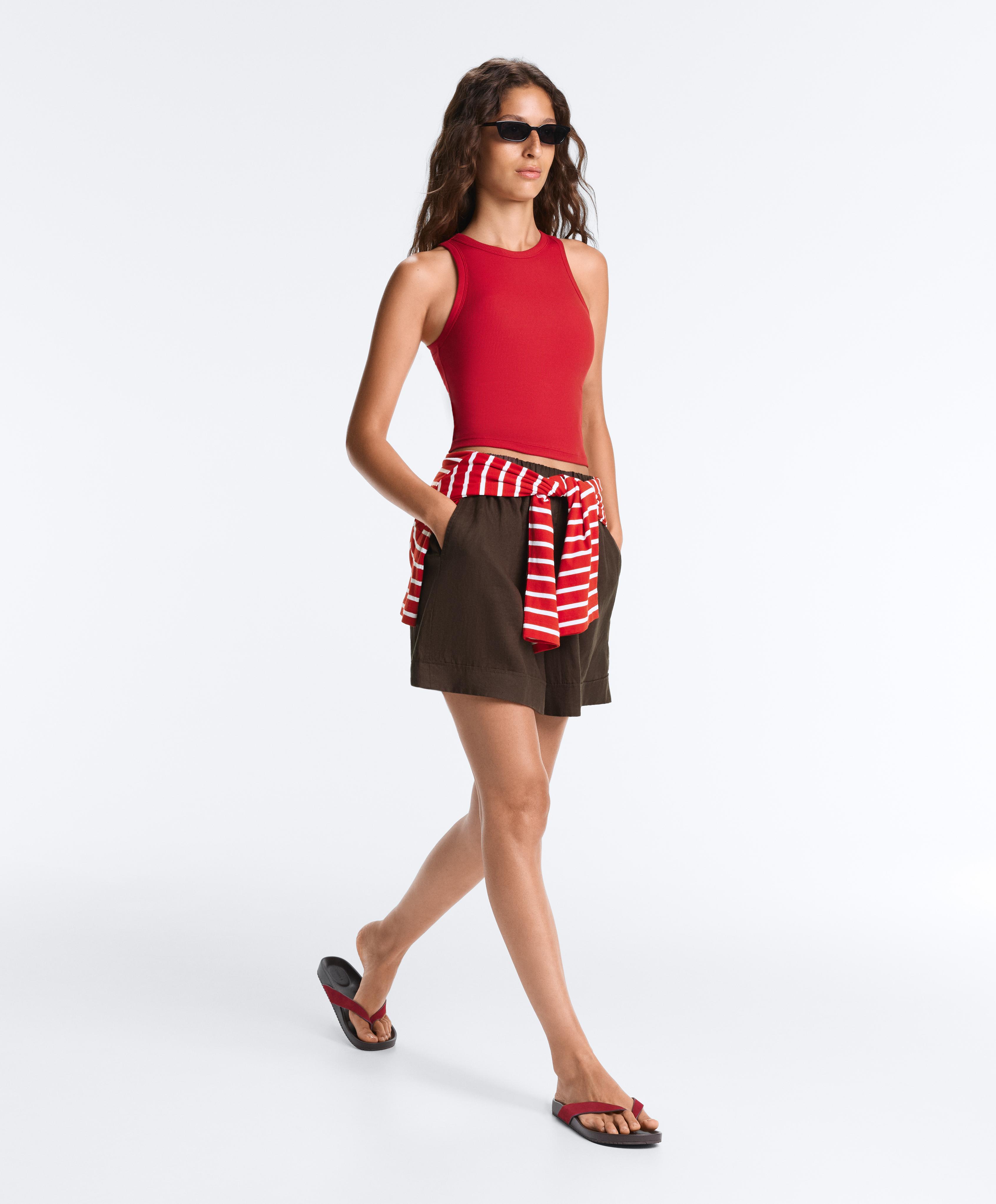 Rib modal blend long tank top — STRONG RED