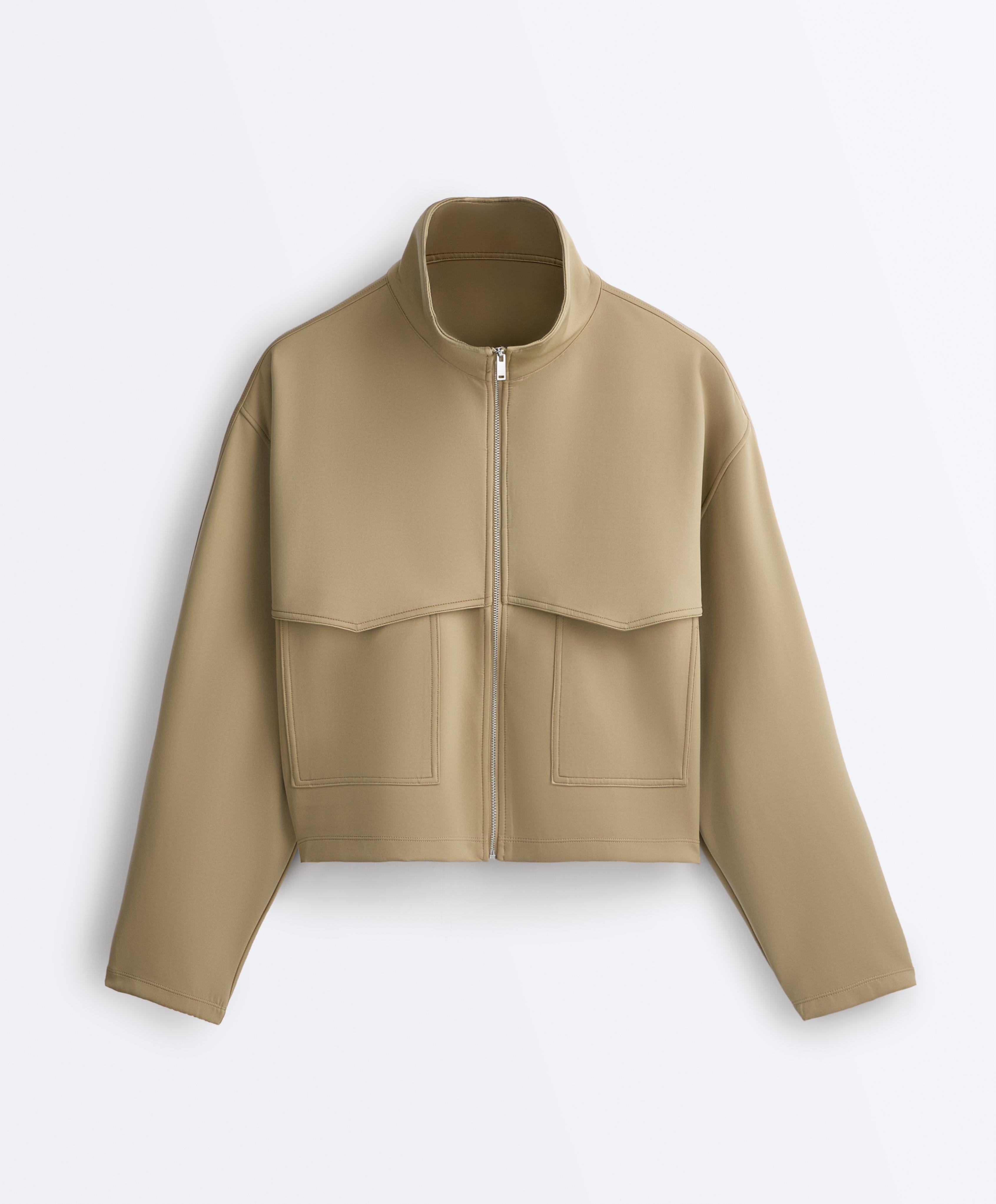 Boxy neoprene-effect jacket — GREEN BEIGE
