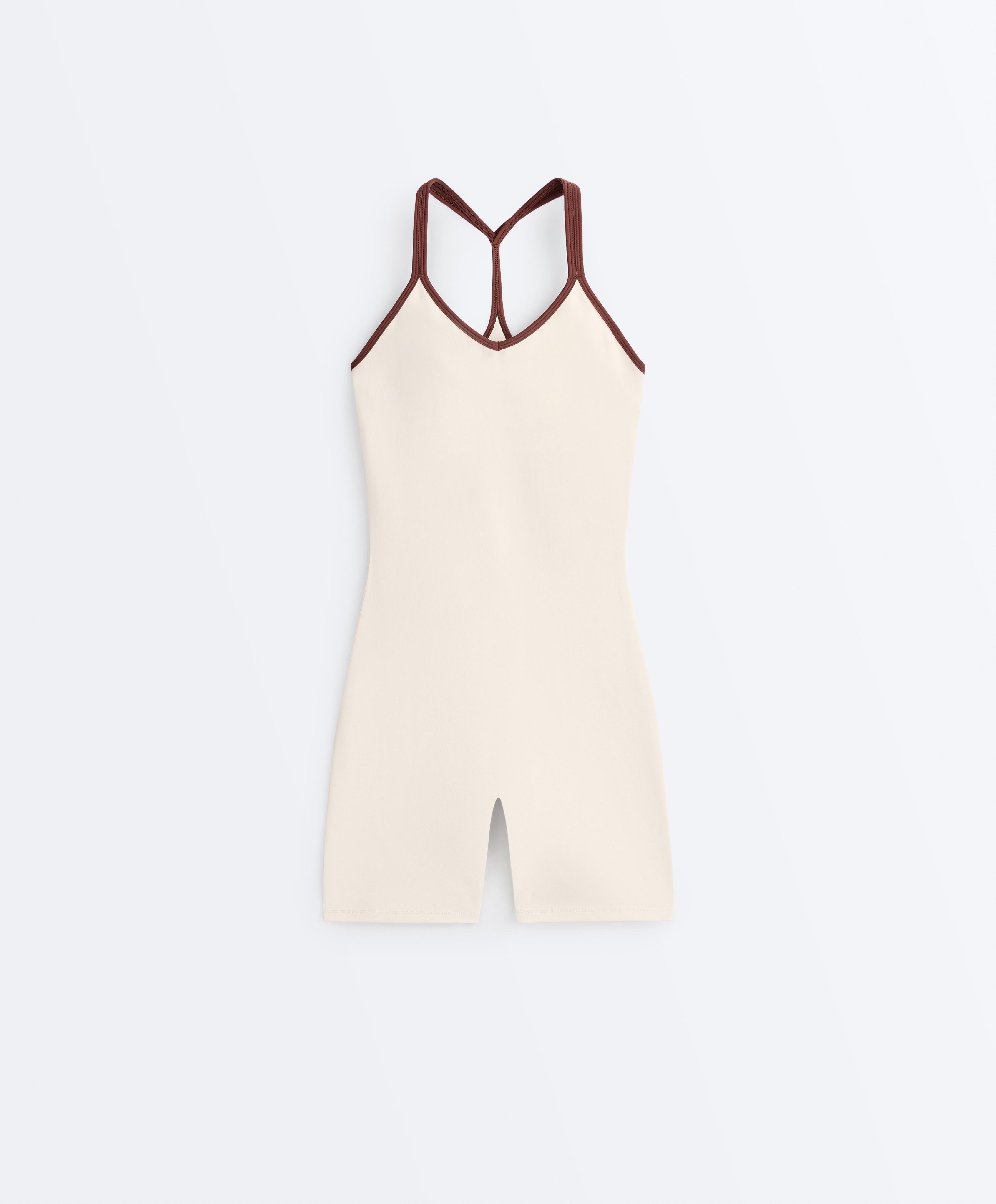 Comfortlux short jumpsuit with contrast double straps — PALE ECRU