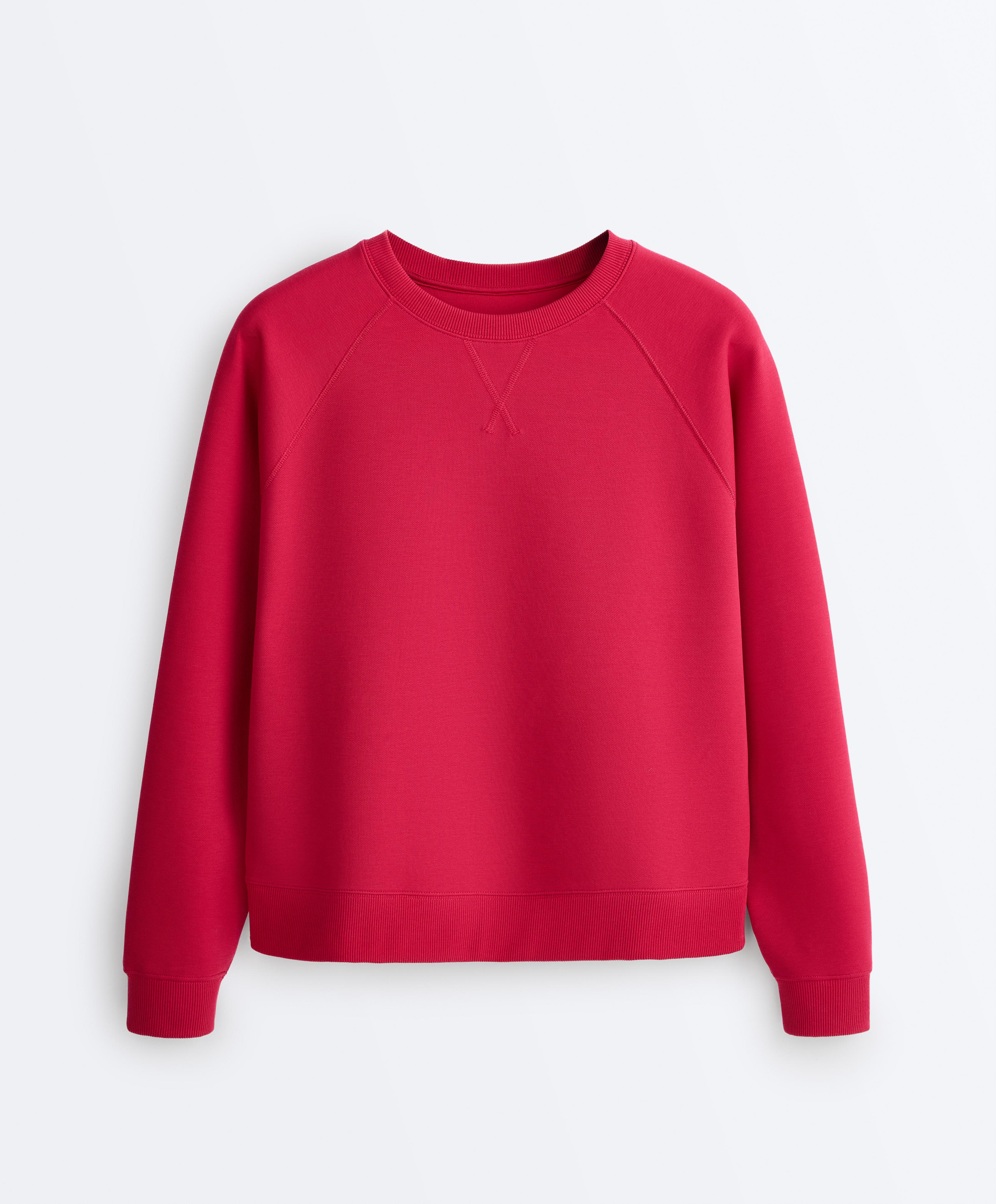Round neck sweatshirt with piqué cotton — RED
