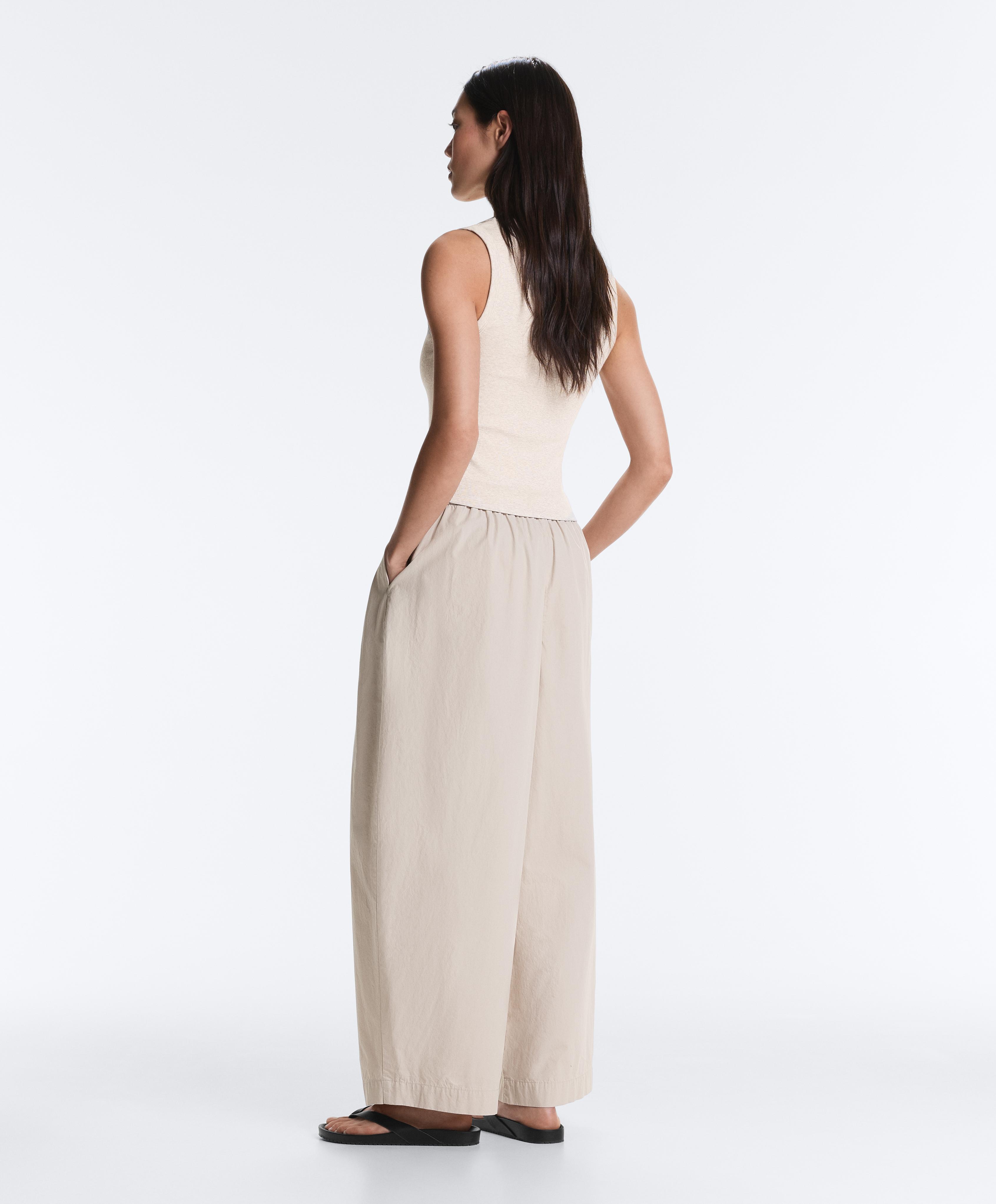 Rib T-shirt with wide straps, cotton and modal — SAND MELANGE