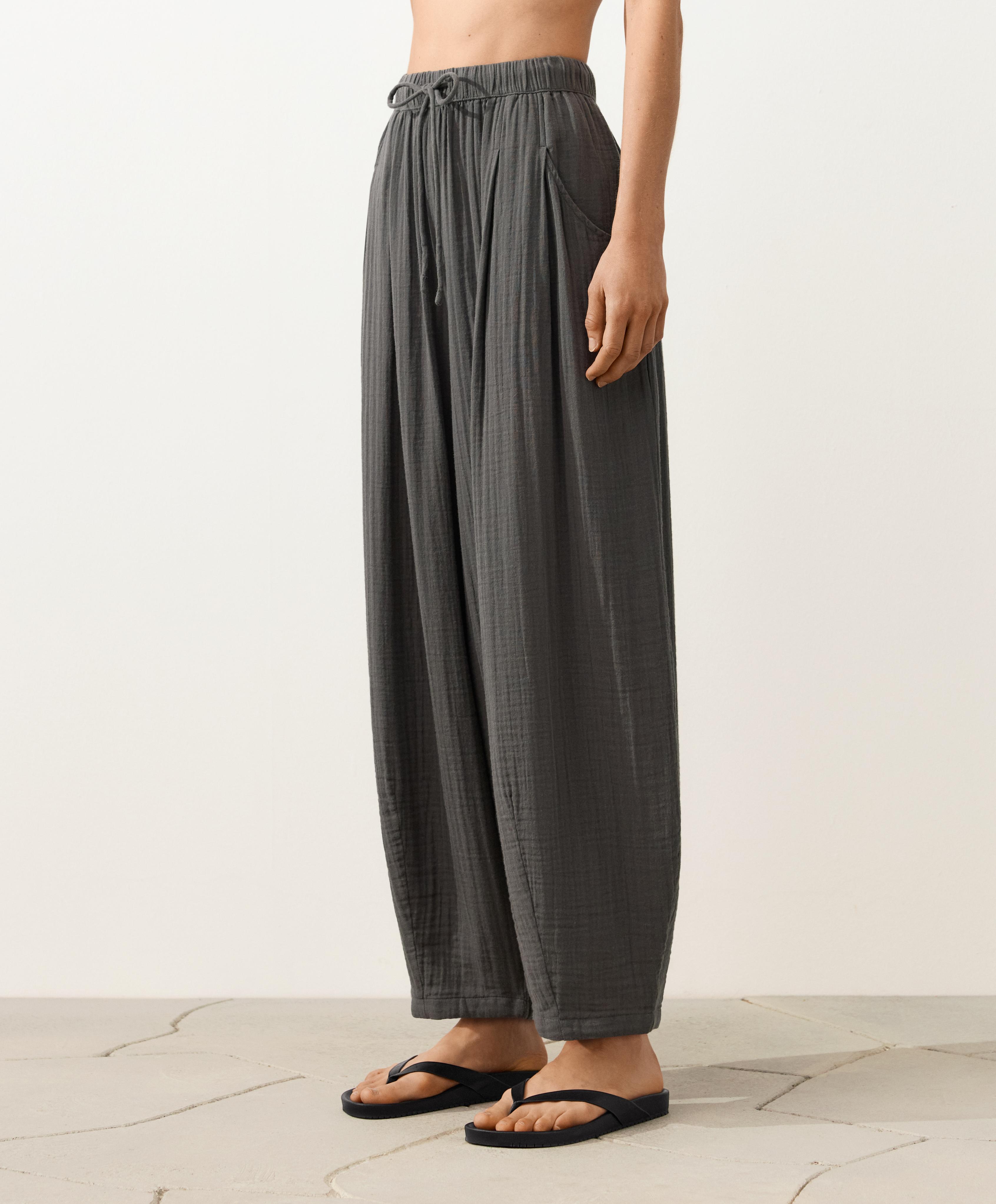 100% cotton gauze balloon trousers — ASPHALT