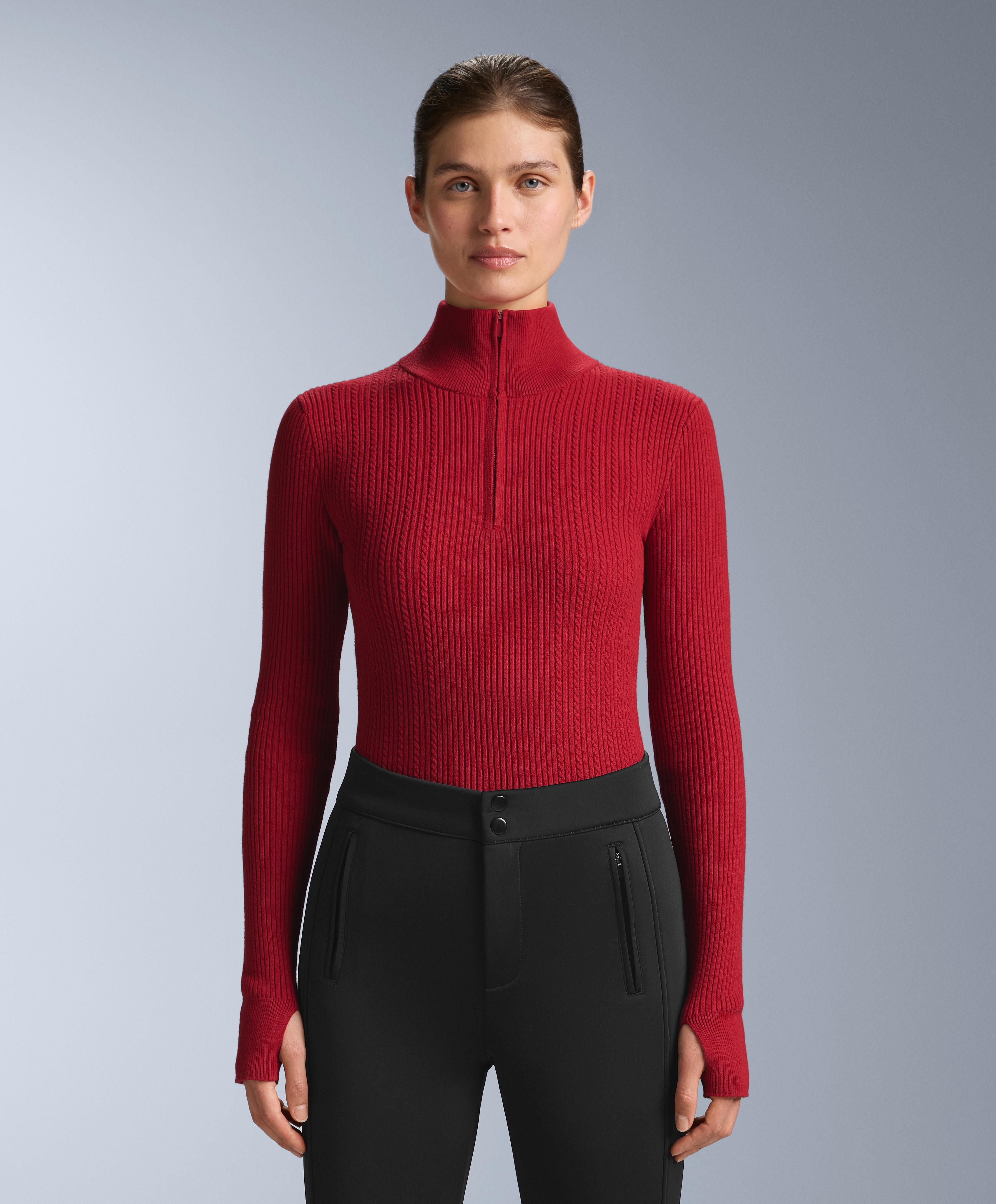 Cable knit thermal base layer T-shirt — RED