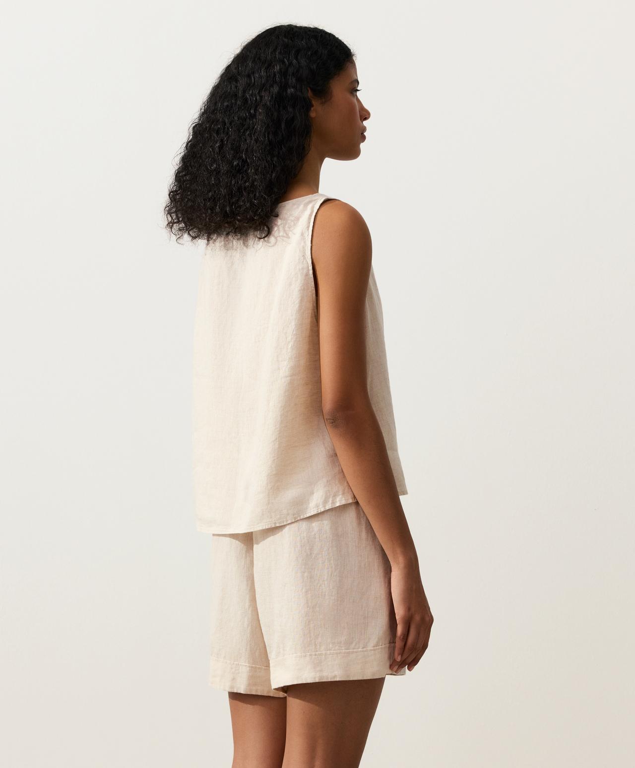 100% linen boxy top — SAND MELANGE
