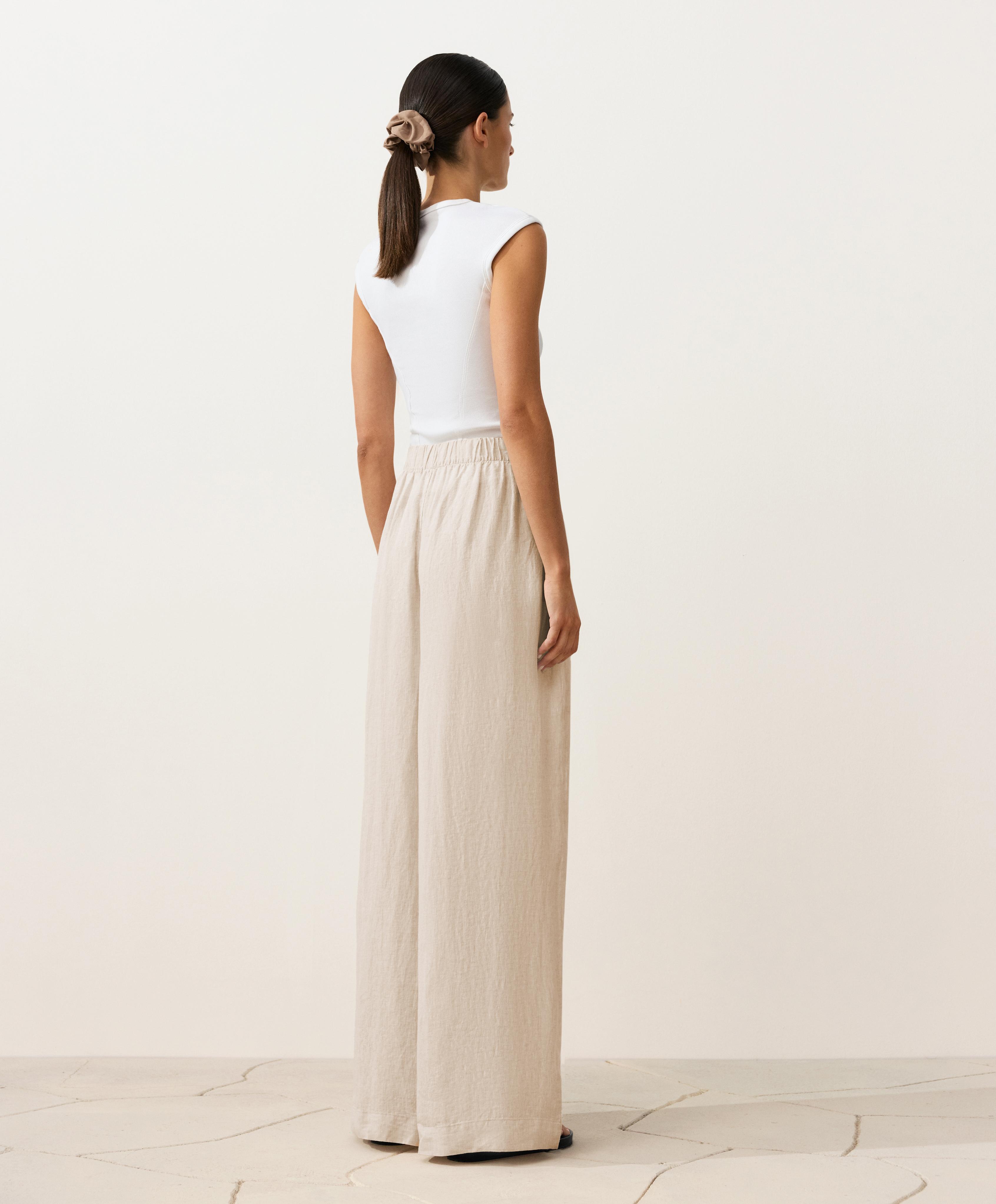 100% linen wide-leg trousers — SAND MELANGE