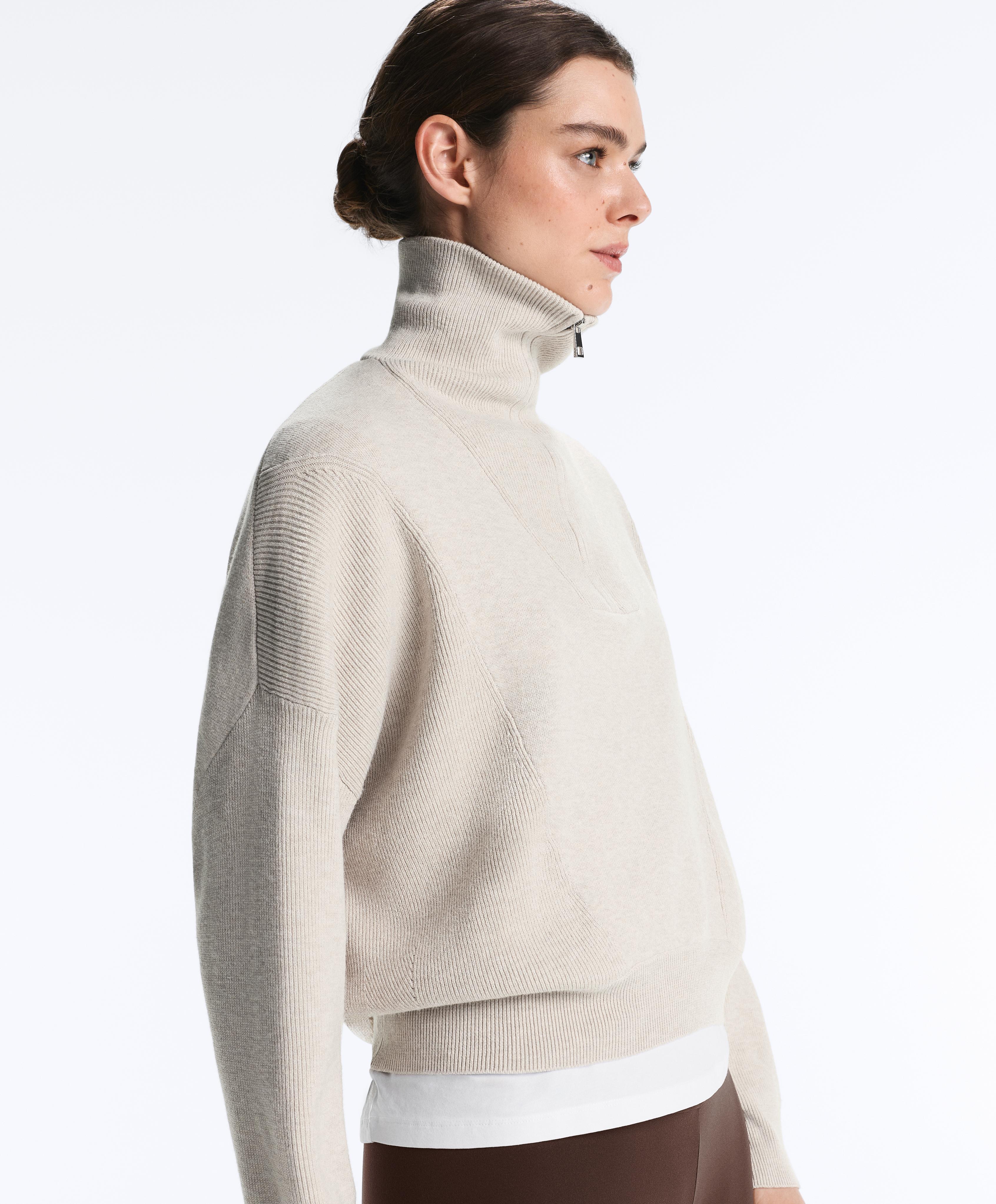 Knit jumper with raised neck and rib details — LIGHT STONE