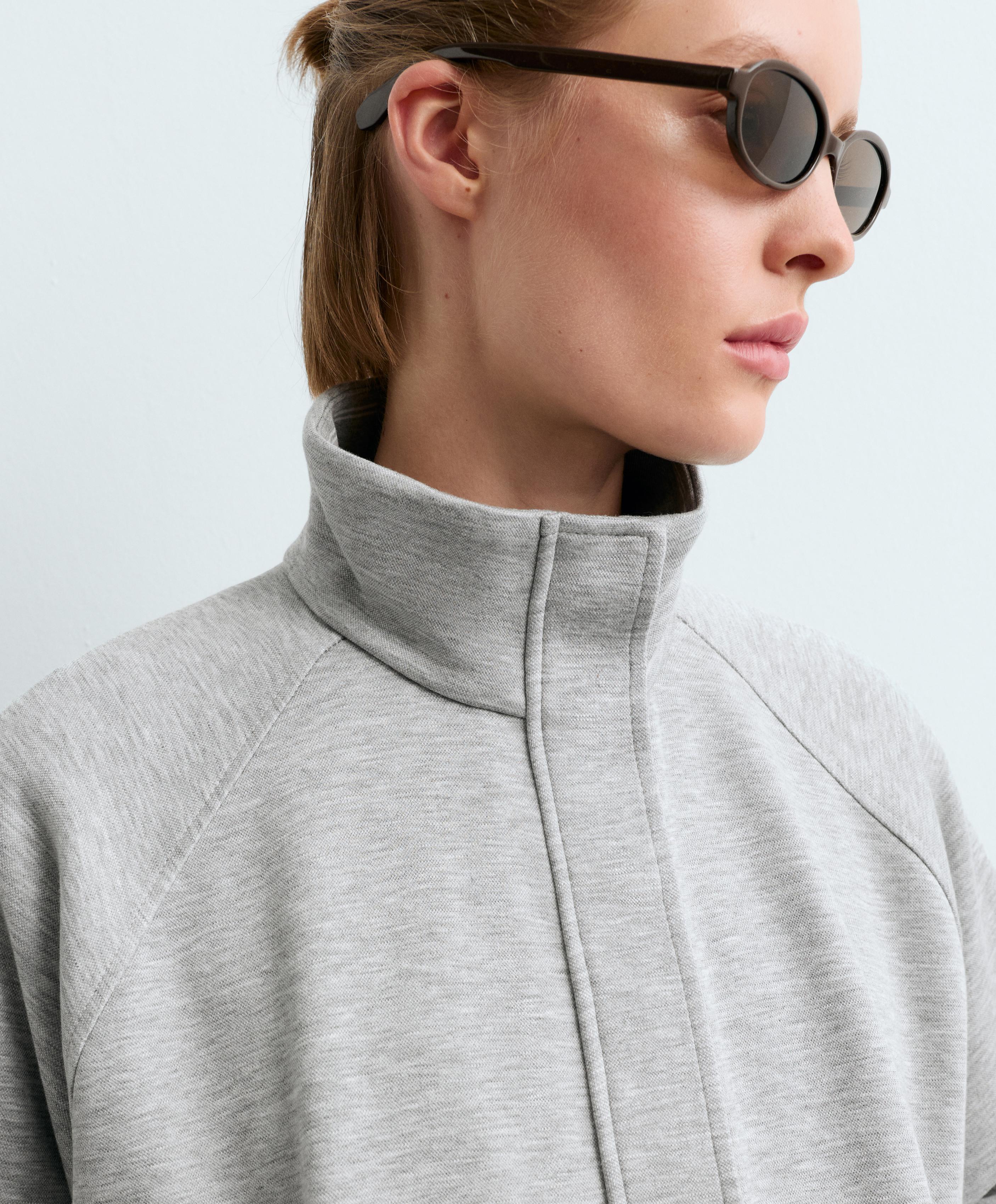 High neck piqué jacket — GREY MELANGE