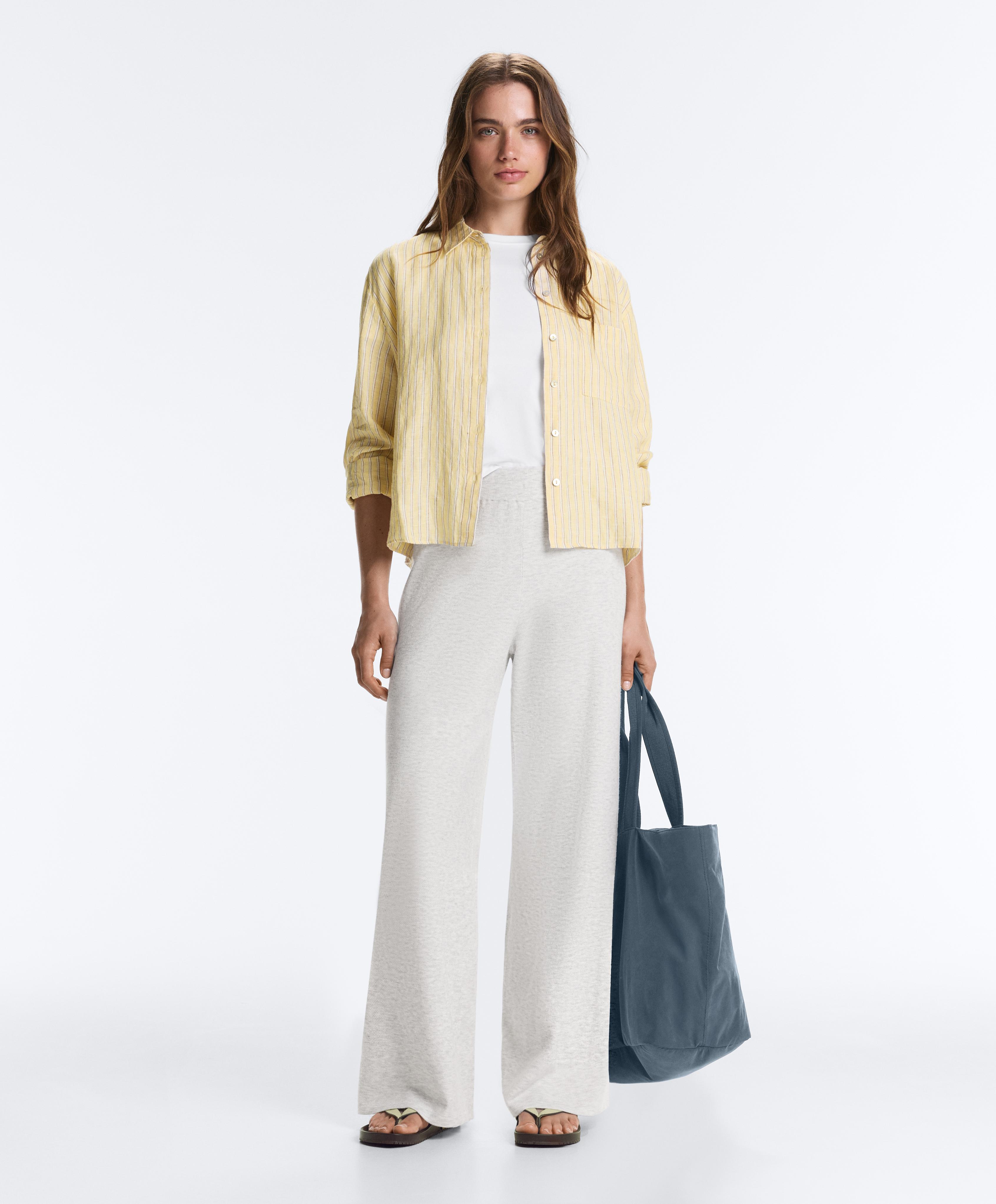 Straight-leg knit trousers — PALE GREY MELANGE