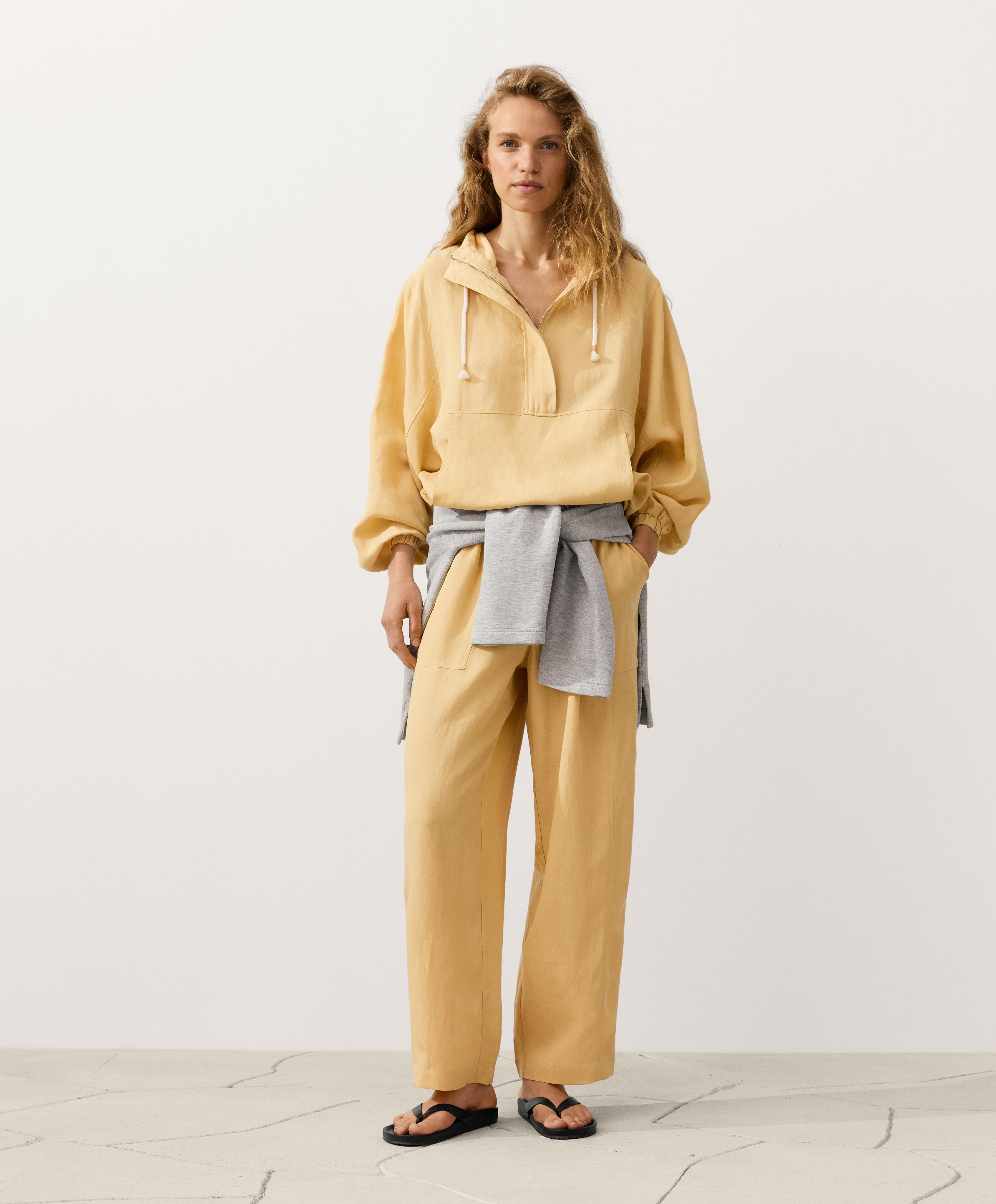 Lyocell blend and 24% linen straight trousers — MID-YELLOW