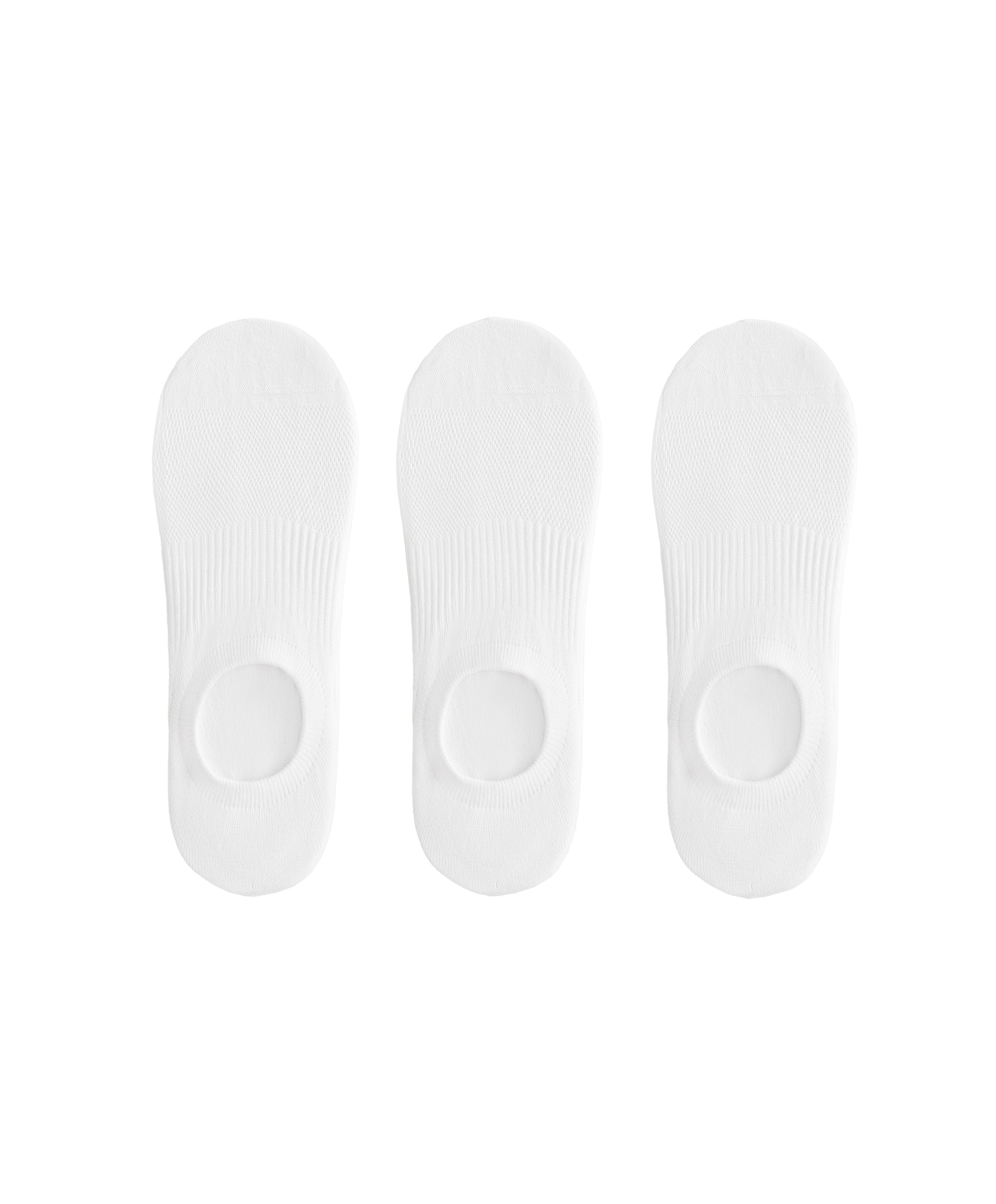 3 pairs of high-cut cotton blend invisible sports socks — WHITE