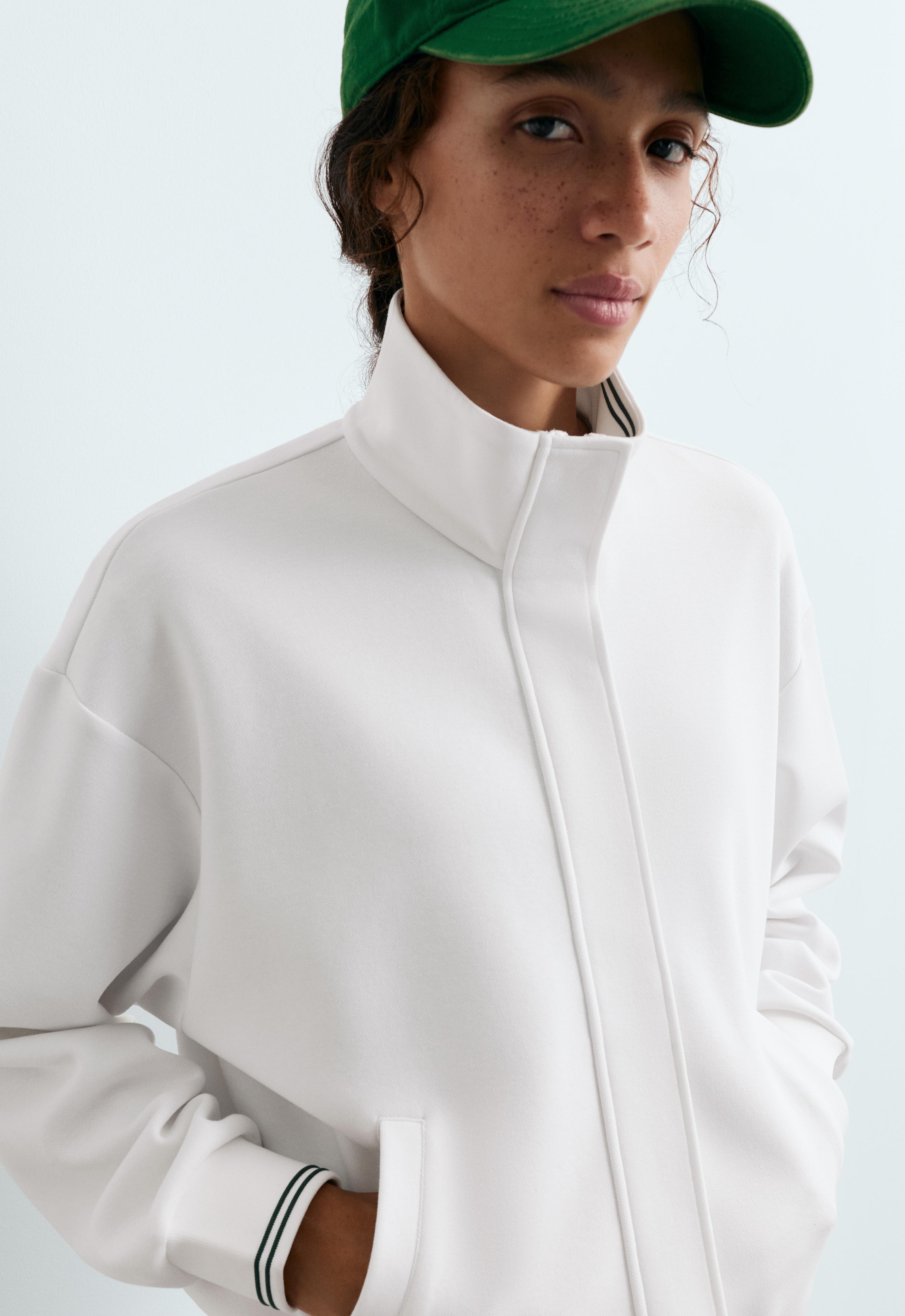 Cotton piqué jacket with piping — WHITE 