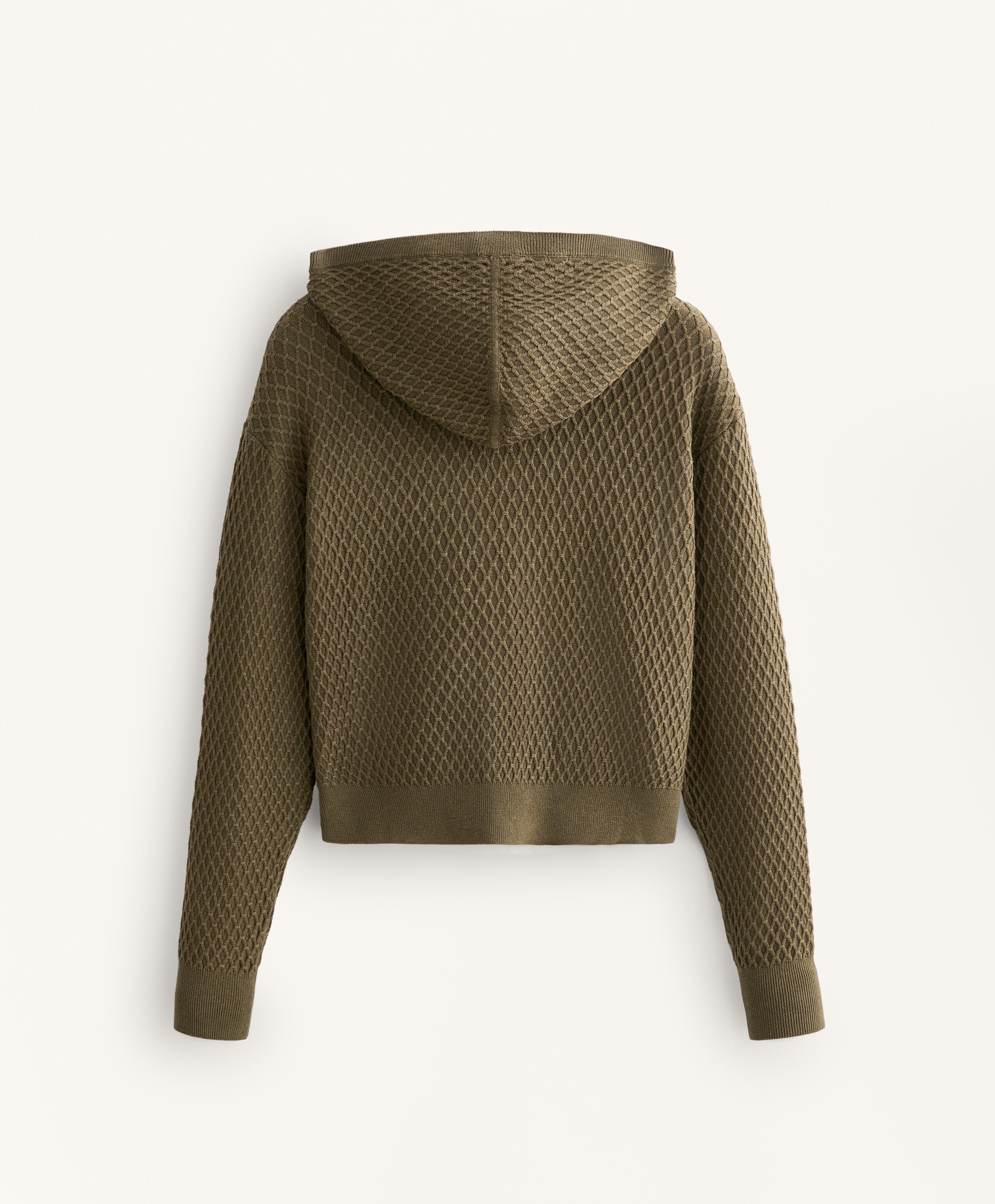 Structured knit hooded jacket — OLIVE GREEN