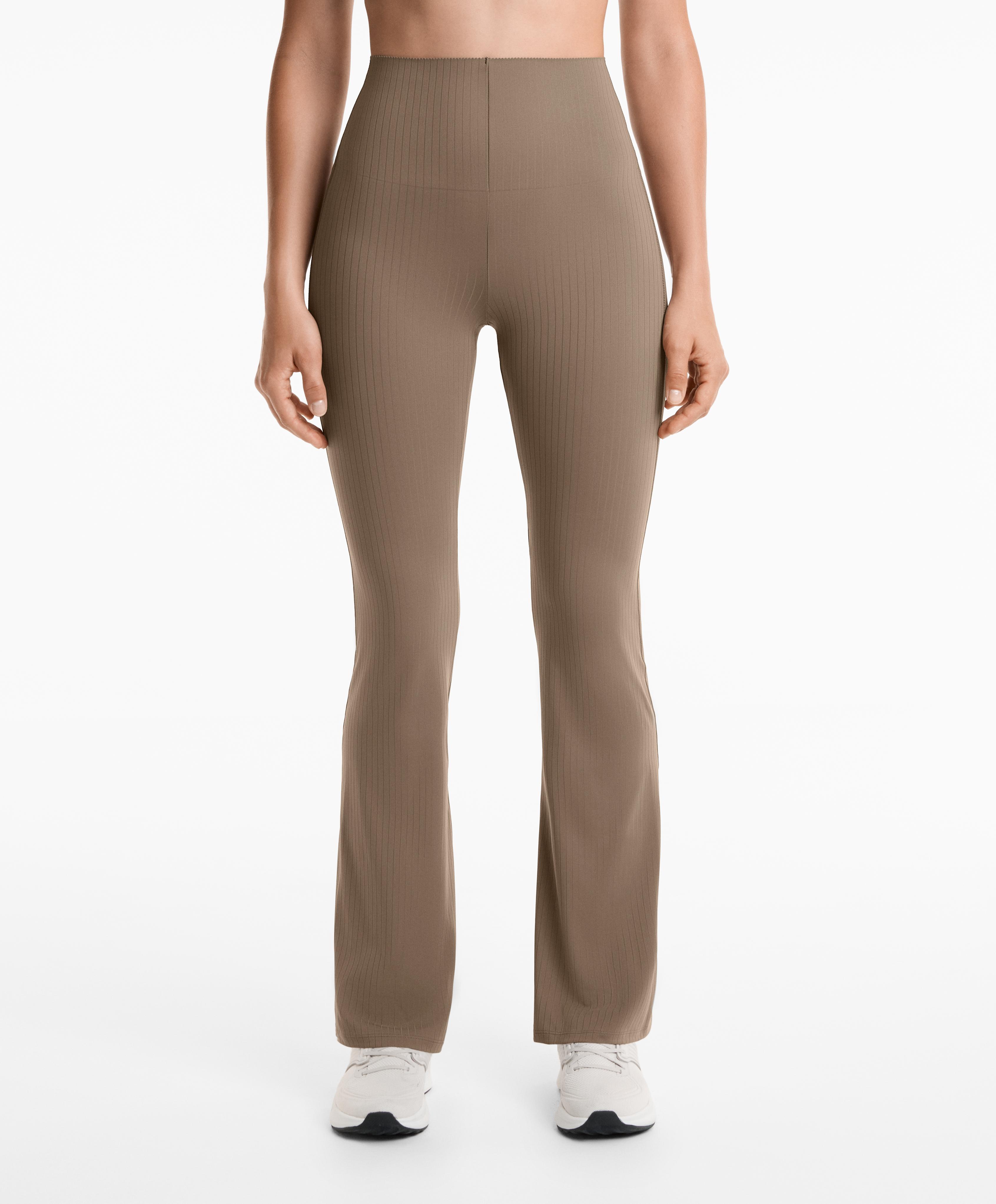 Compressive core control high rise stripe block flare trousers
