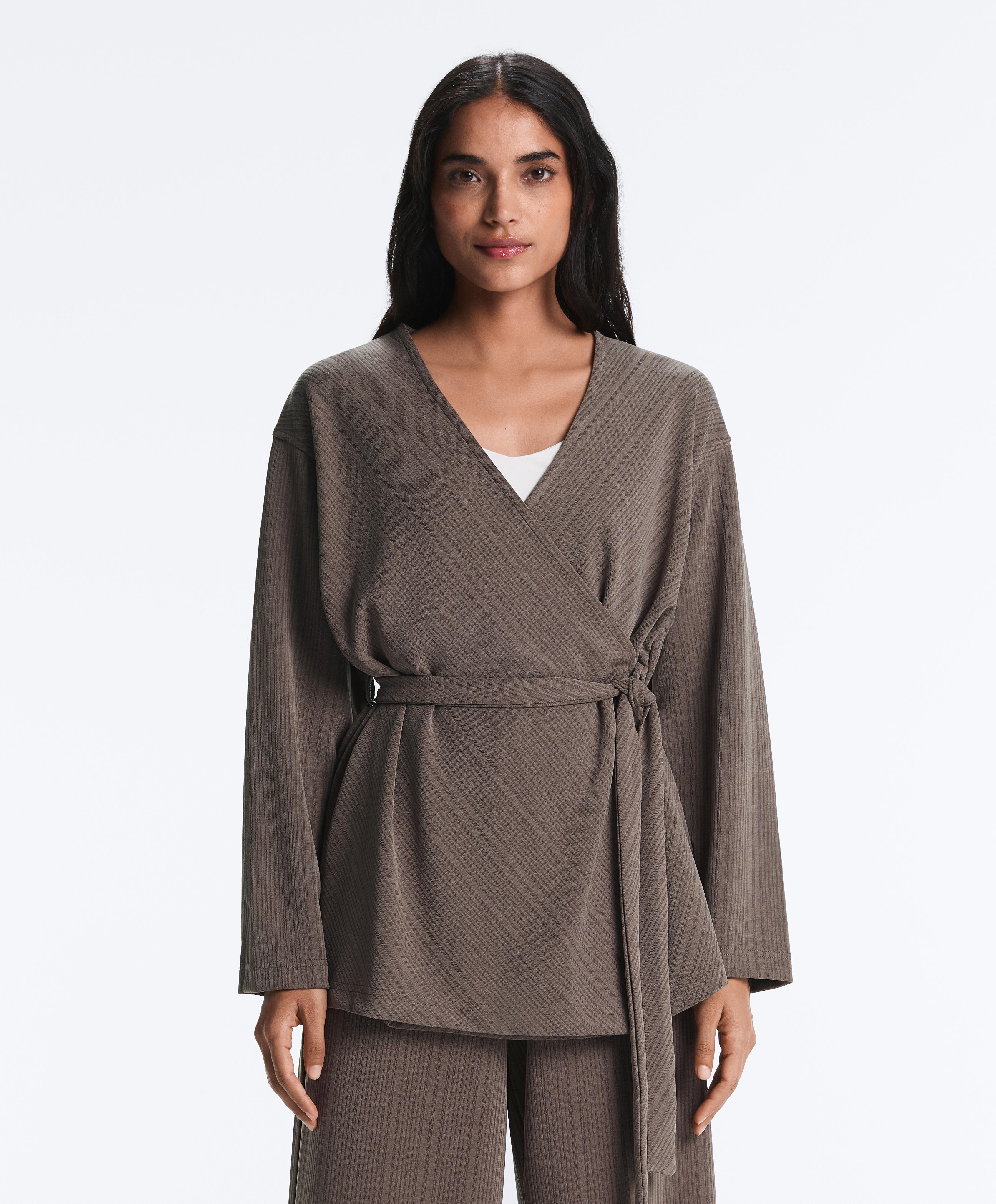 Long asymmetric stripe jacket with modal — WASHED TAUPE-MAUVE