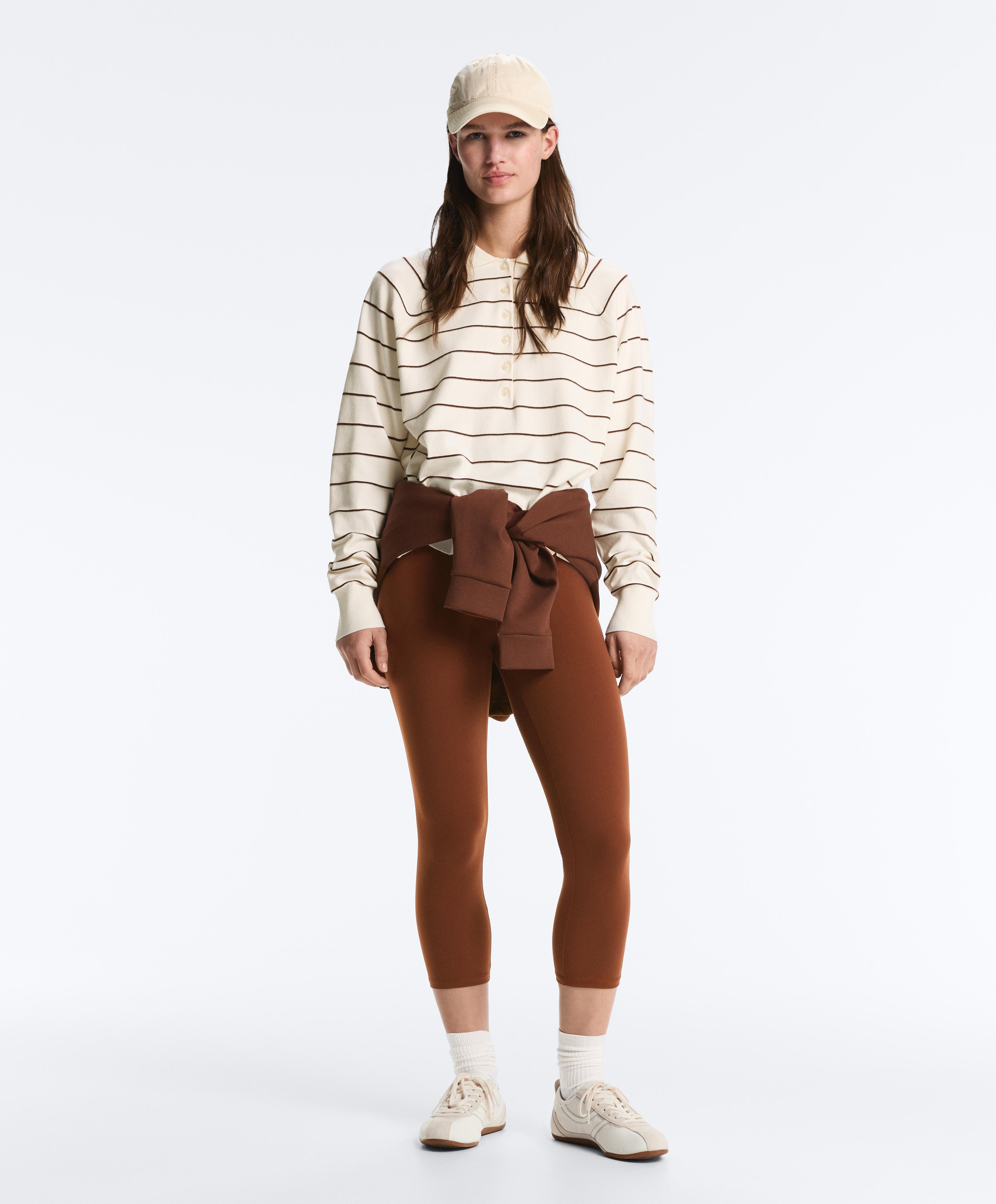 Striped long-sleeve polo shirt — PALE ECRU