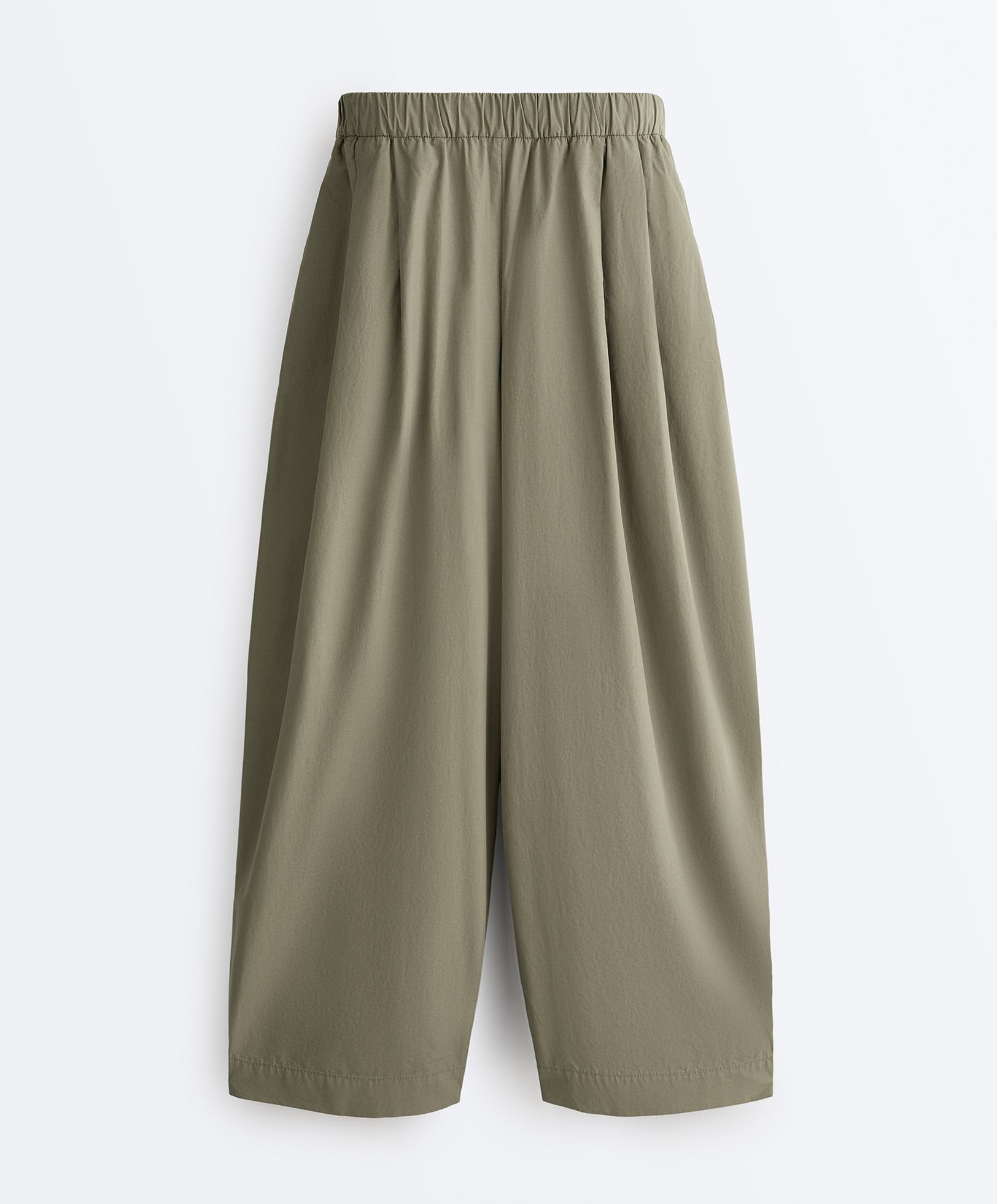 Pleated 100% cotton tapered trousers — LIGHT KHAKI
