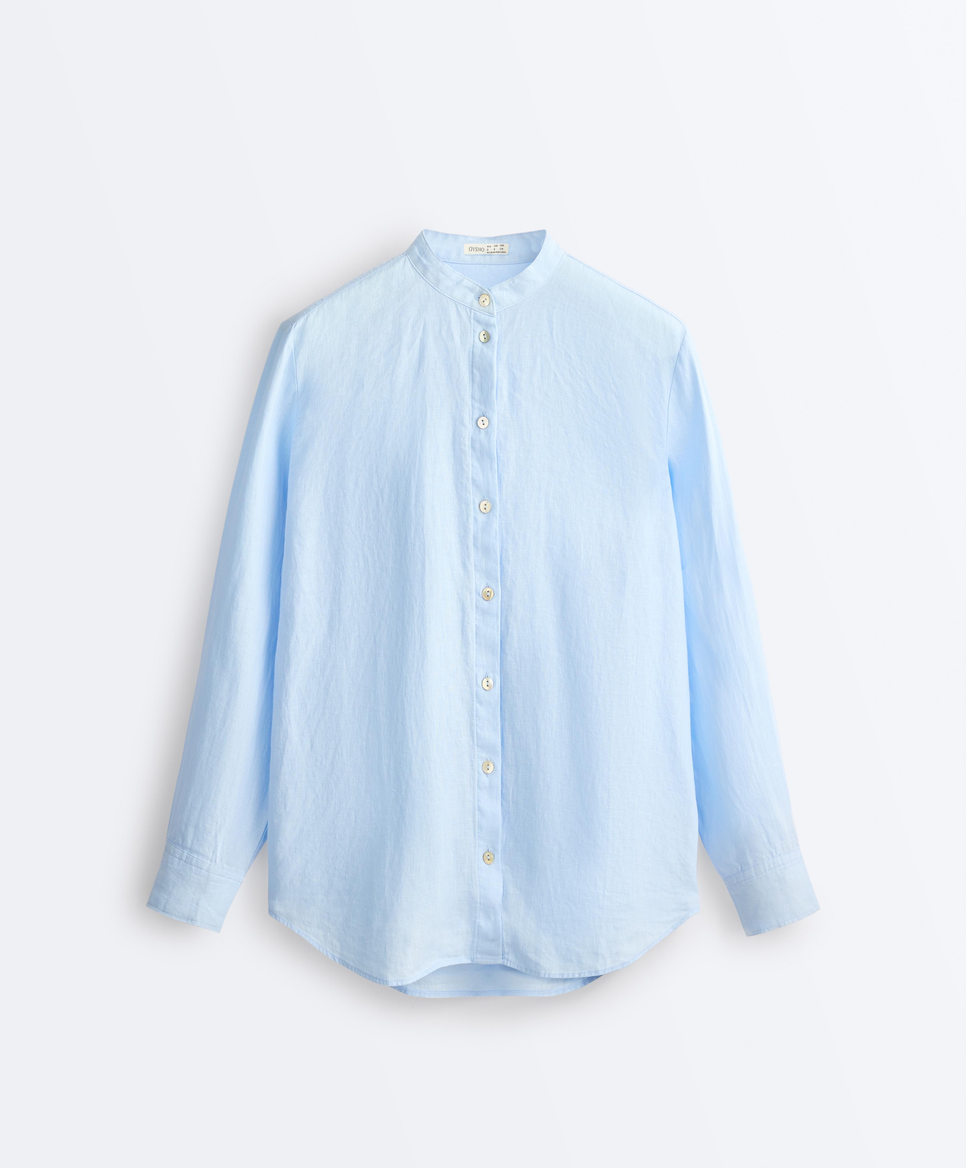 100% linen stand-up collar shirt