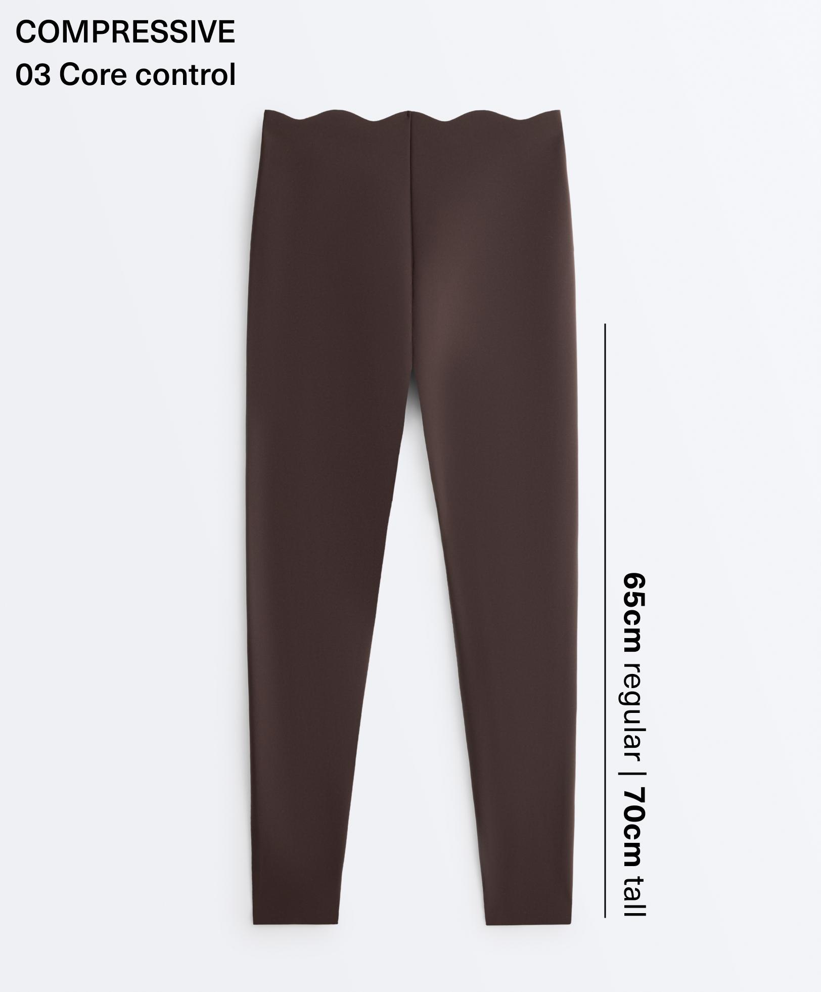 High-rise compressive core control ankle-length leggings with wave detail — DARK REDDISH‑BROWN