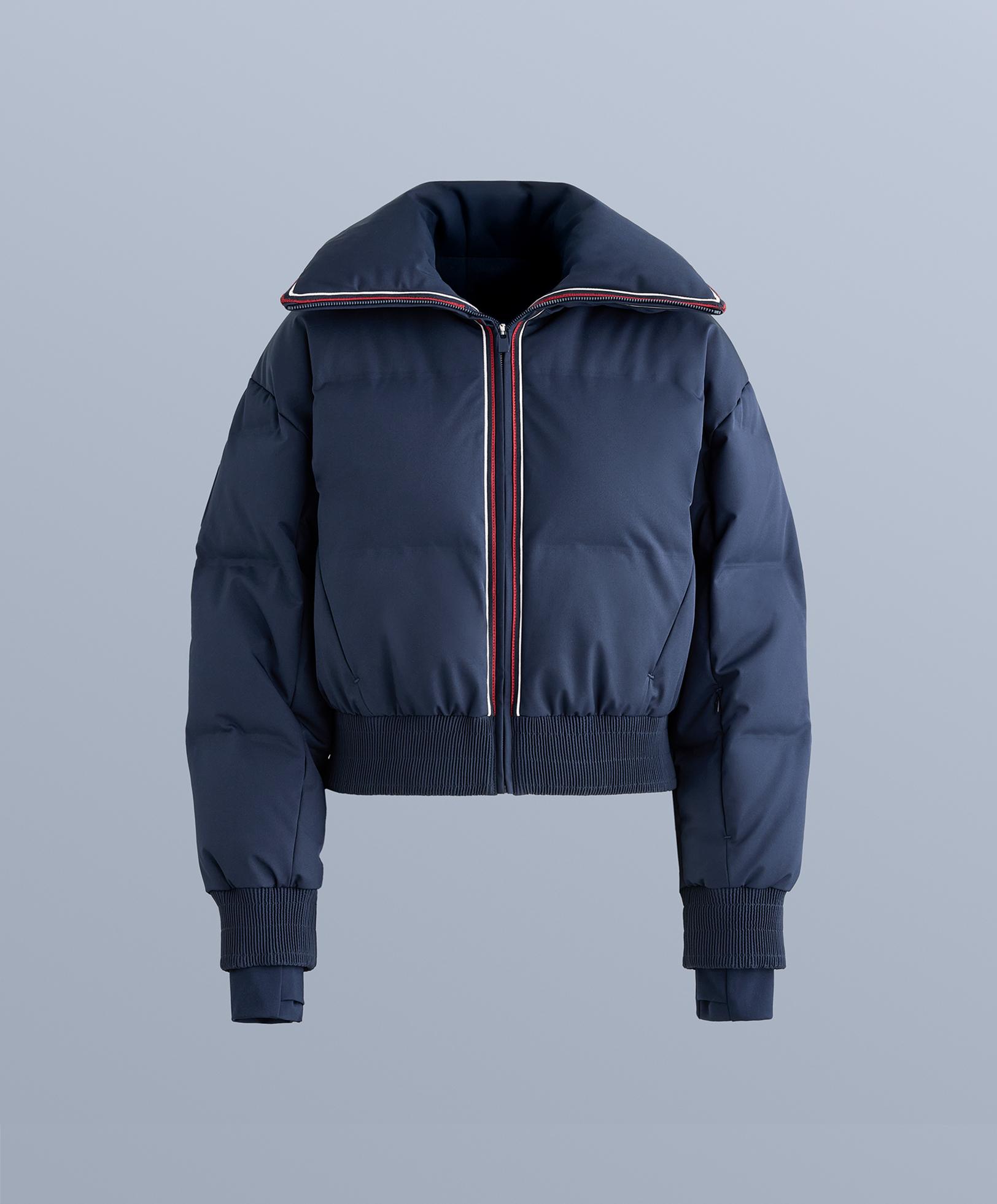 MINARDI PIUME SKI water-resistant retro jacket, 80% down and 20% feather — NAVY BLUE