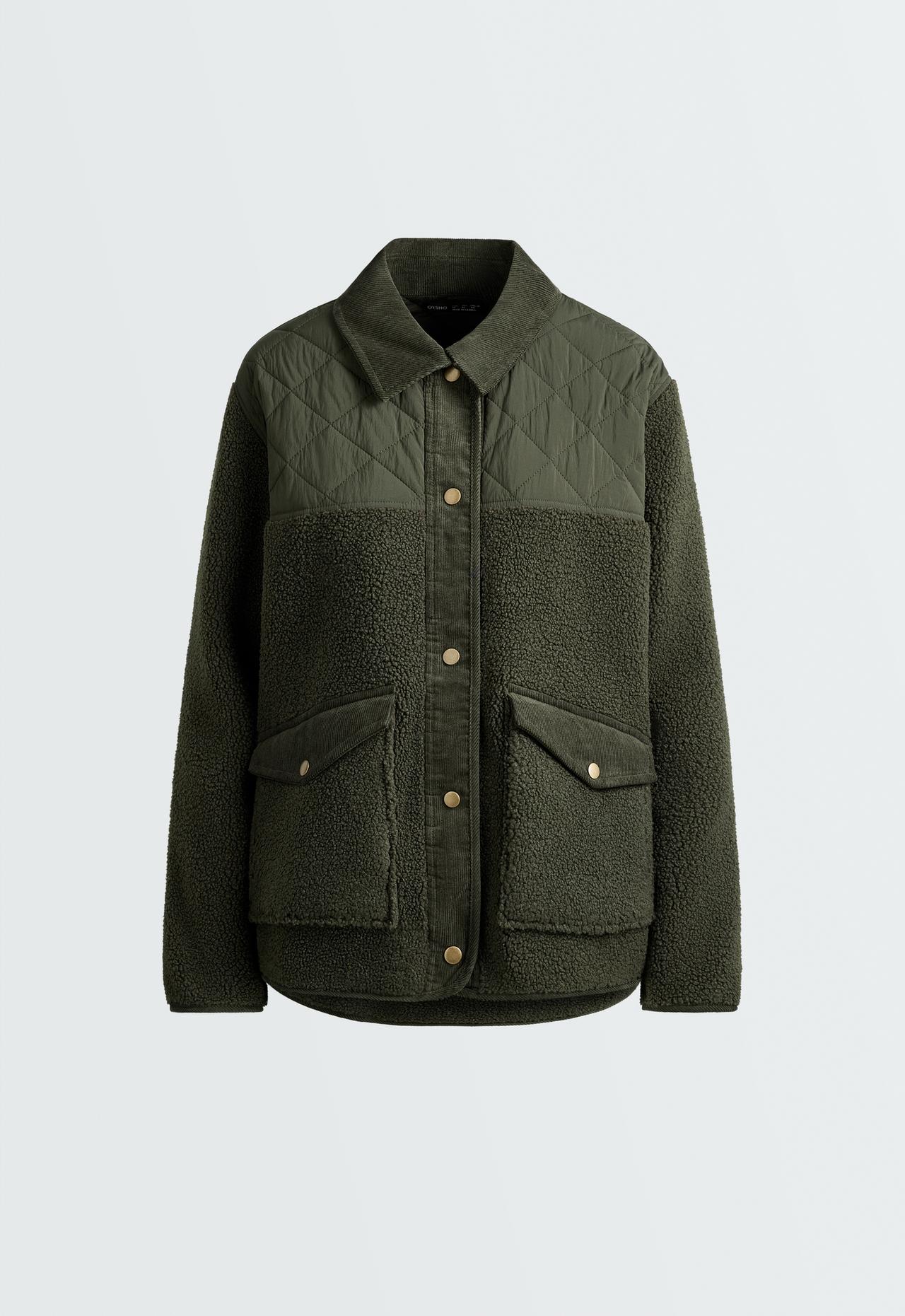 Combined faux-shearling jacket — KHAKI