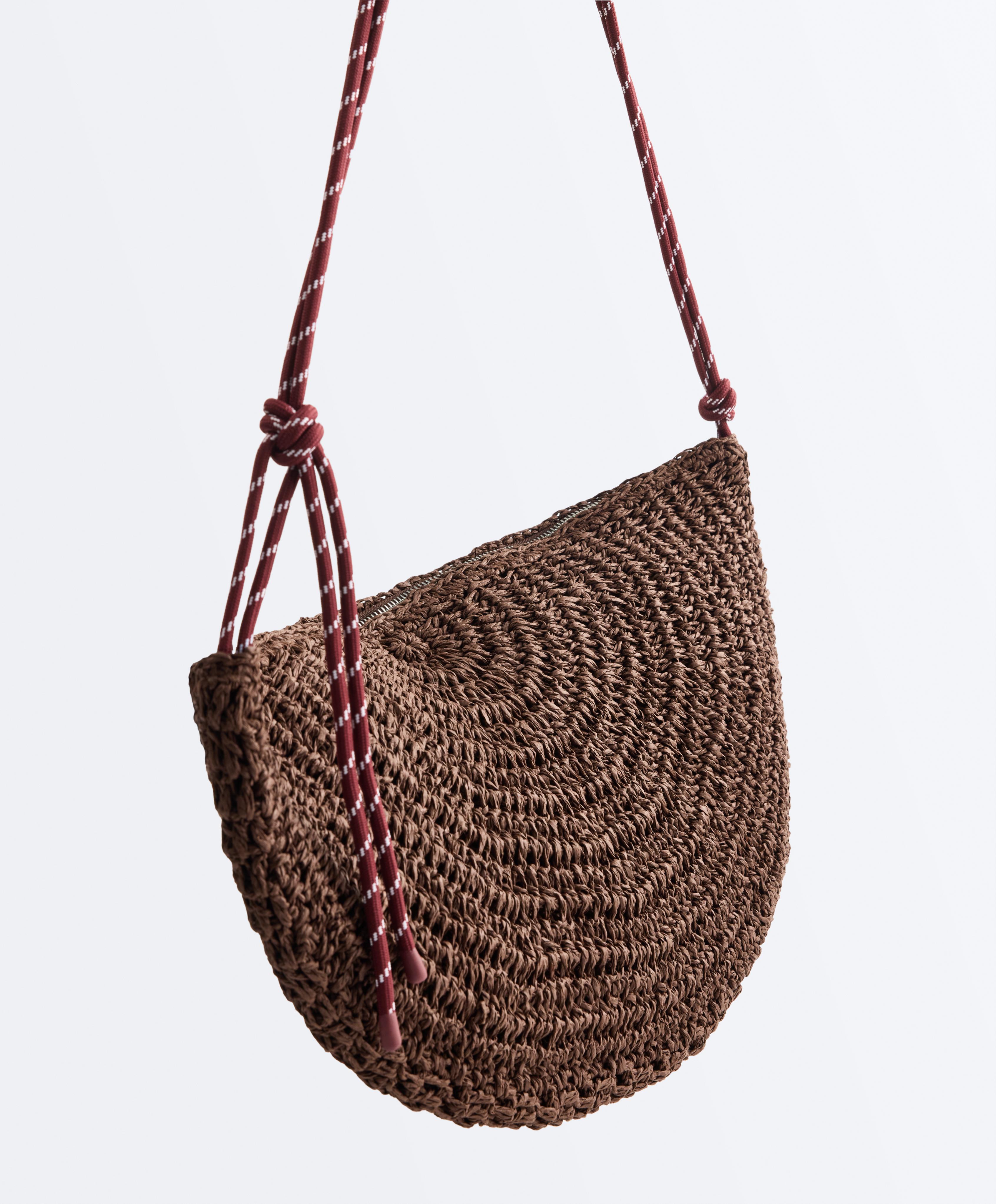 Large raffia-effect bag — BROWN