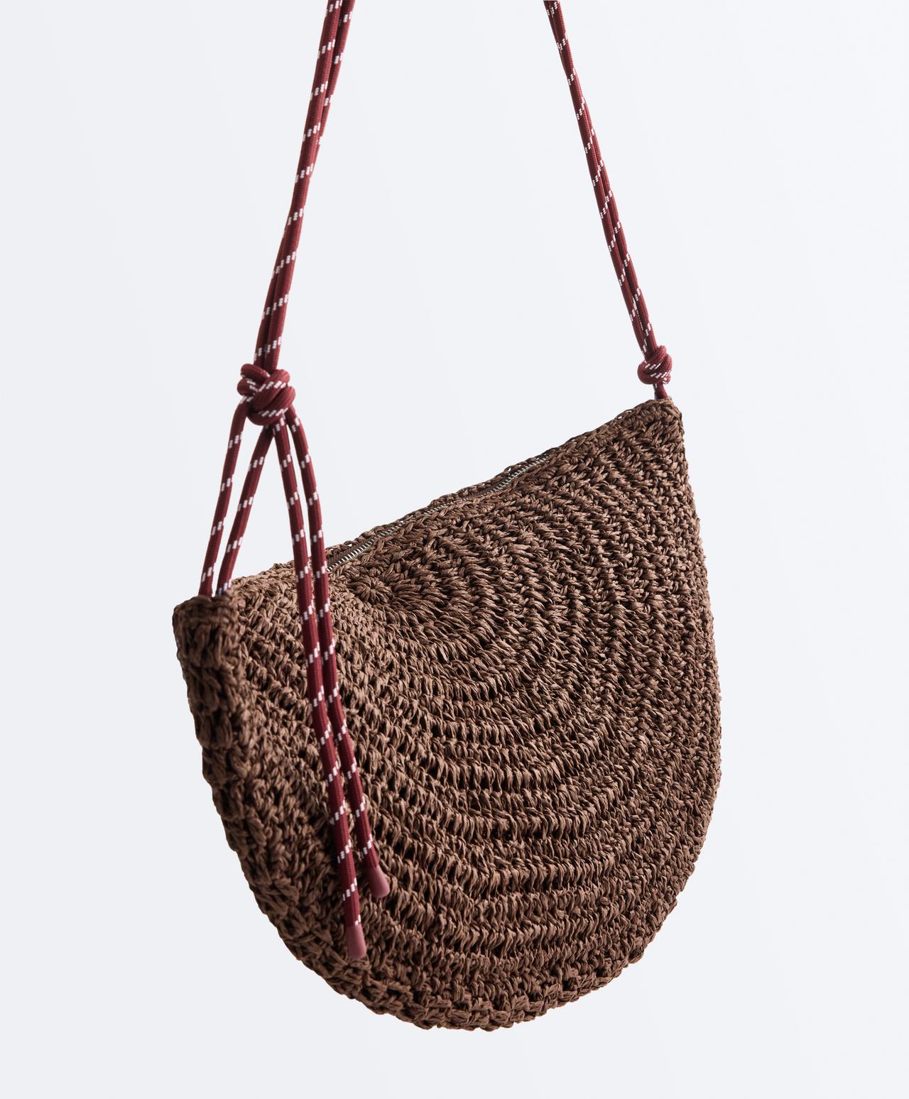 Large raffia-effect bag — BROWN
