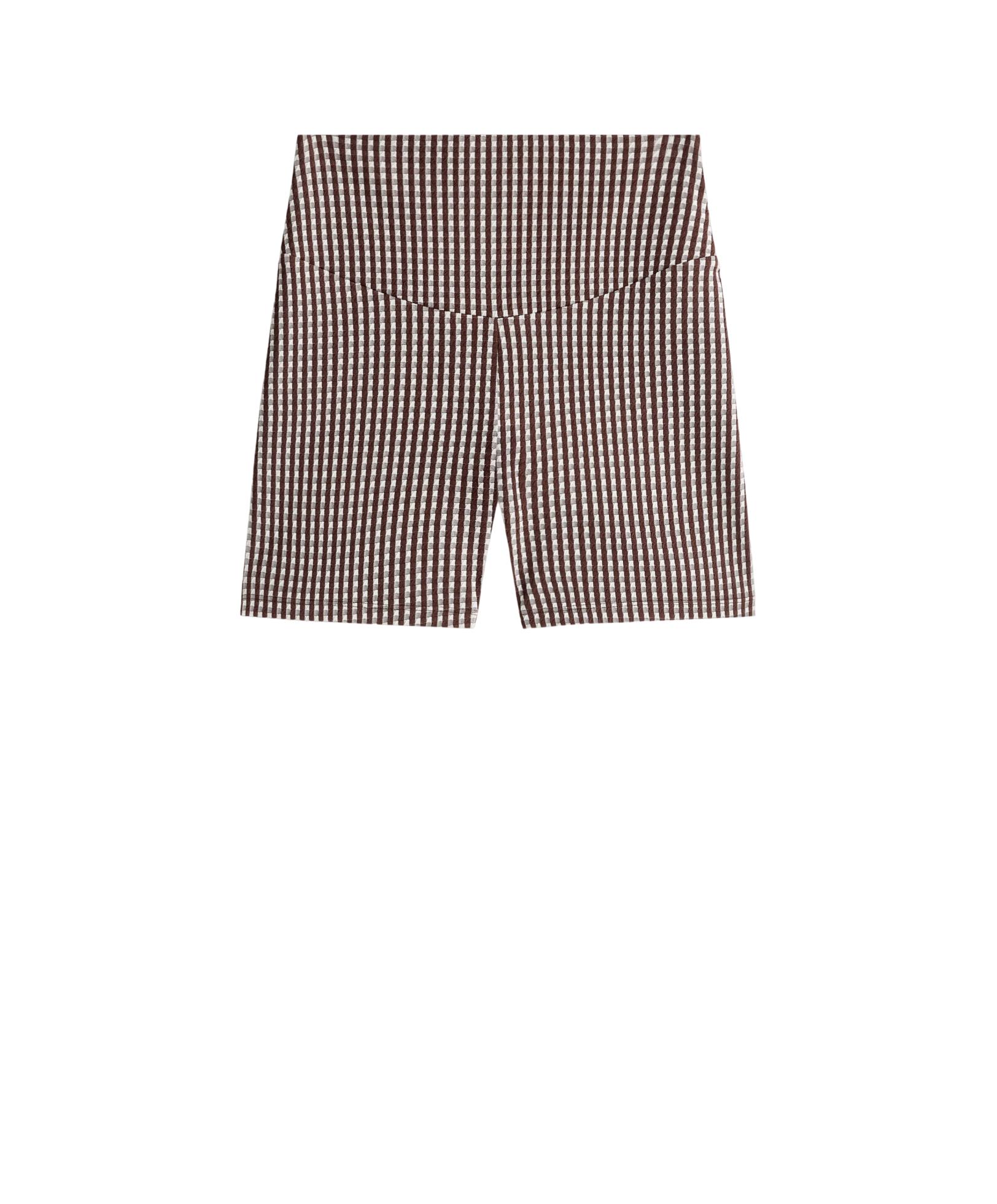 Comfortlux high-rise 10cm gingham hot pants — DARK REDDISH‑BROWN