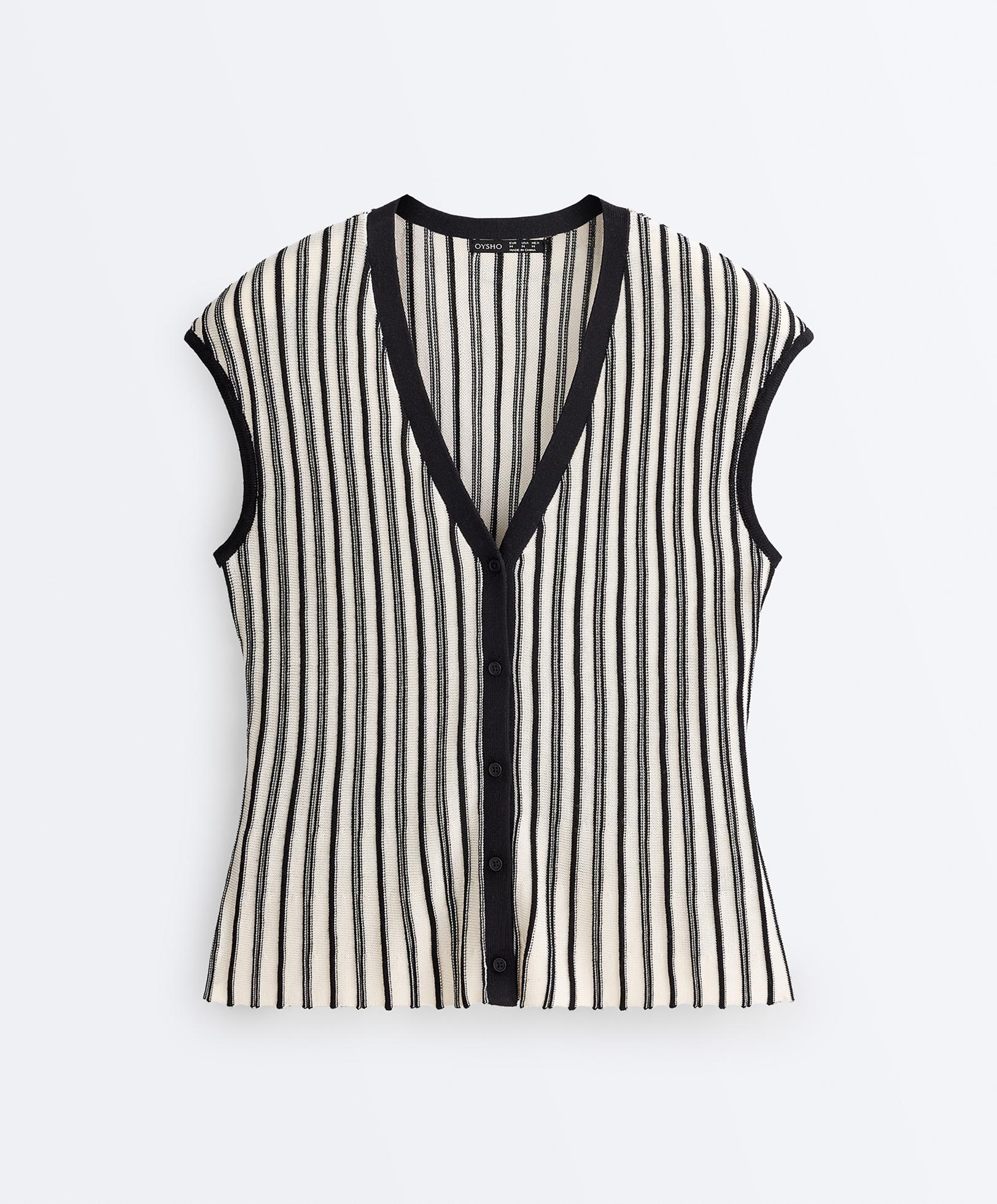 Striped sleeveless V-neck knit jumper — BLACK