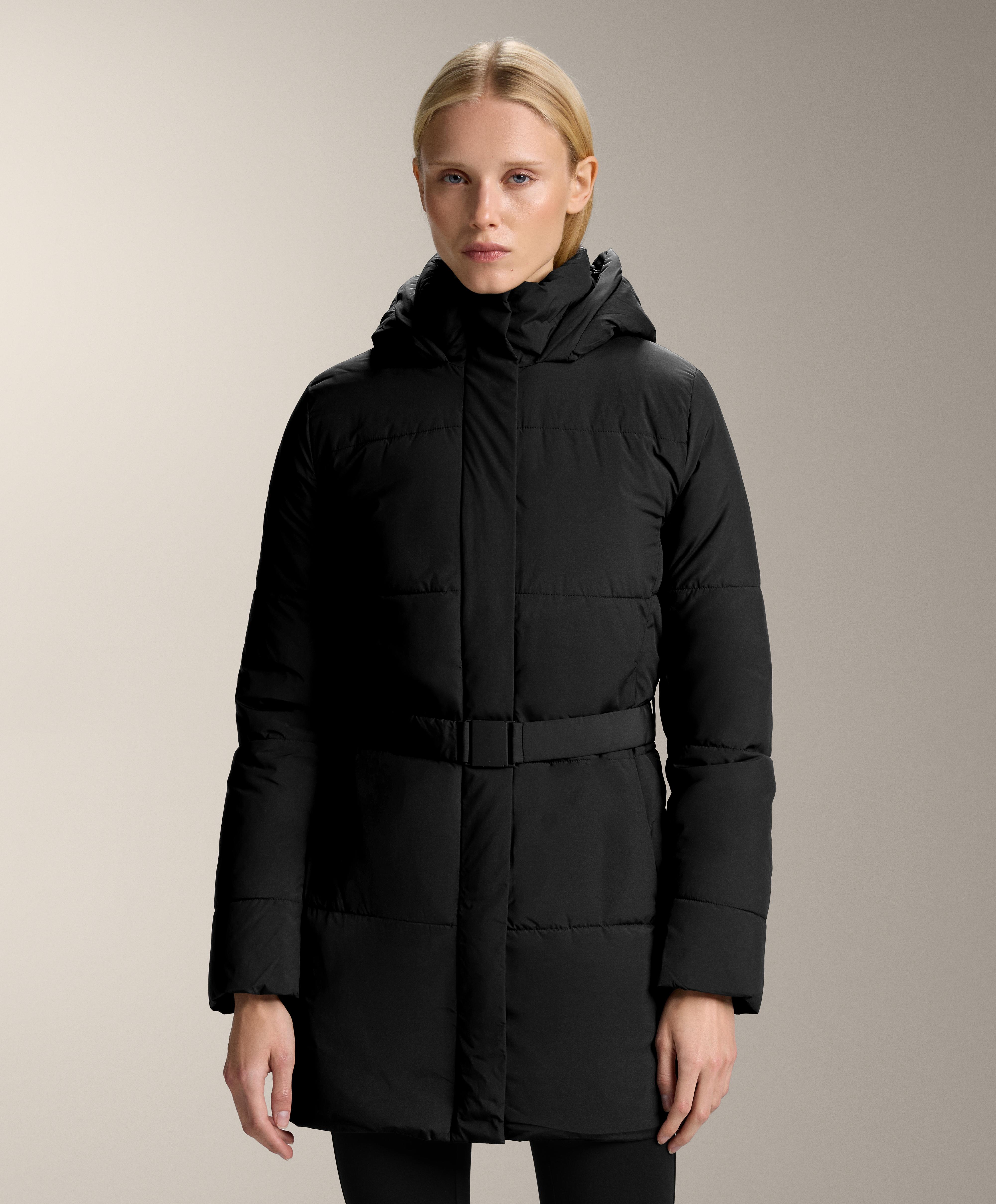 Water-repellent Primaloft® padded midi jacket — BLACK