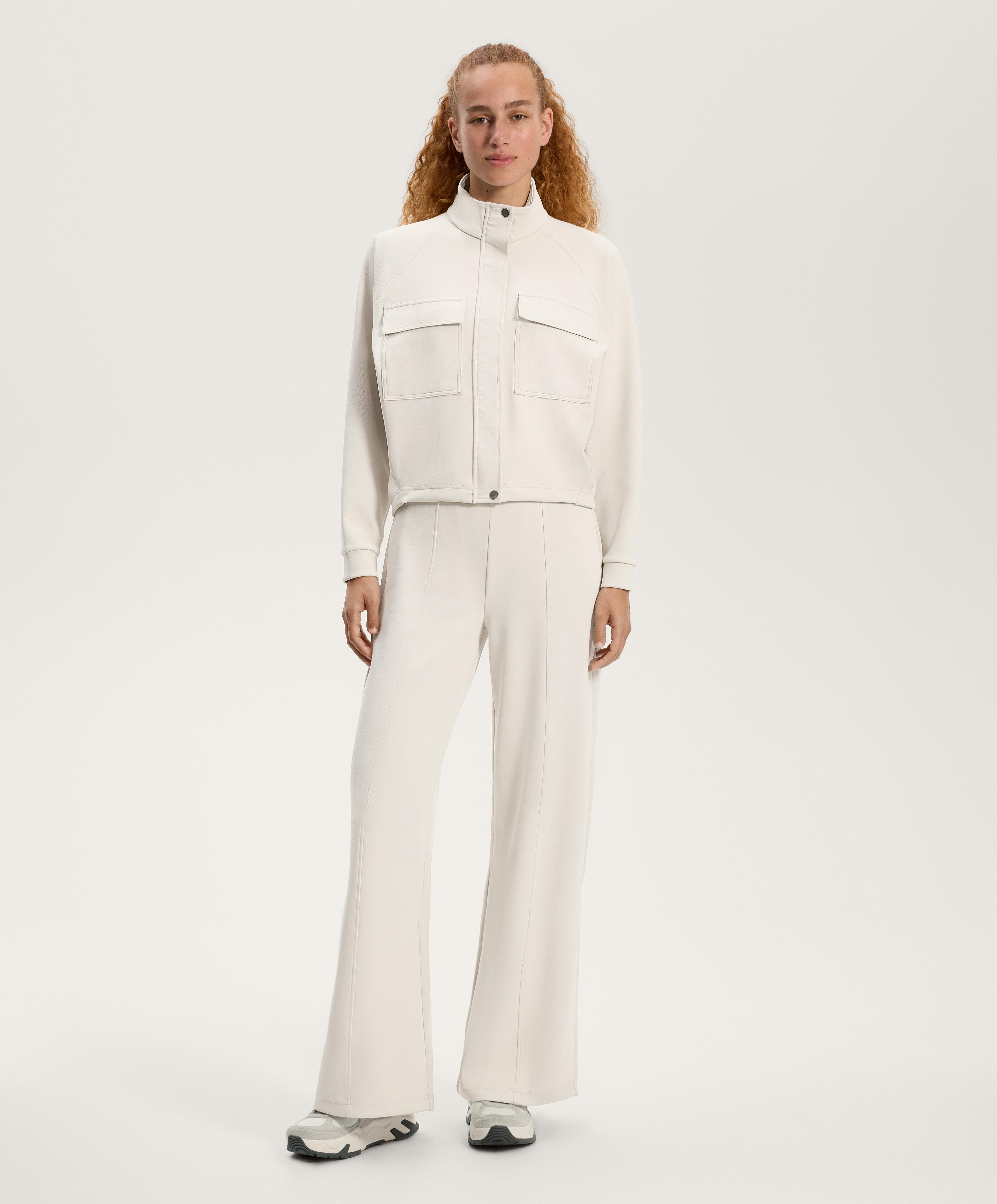 Super high rise piqué long trousers with cotton - Sale