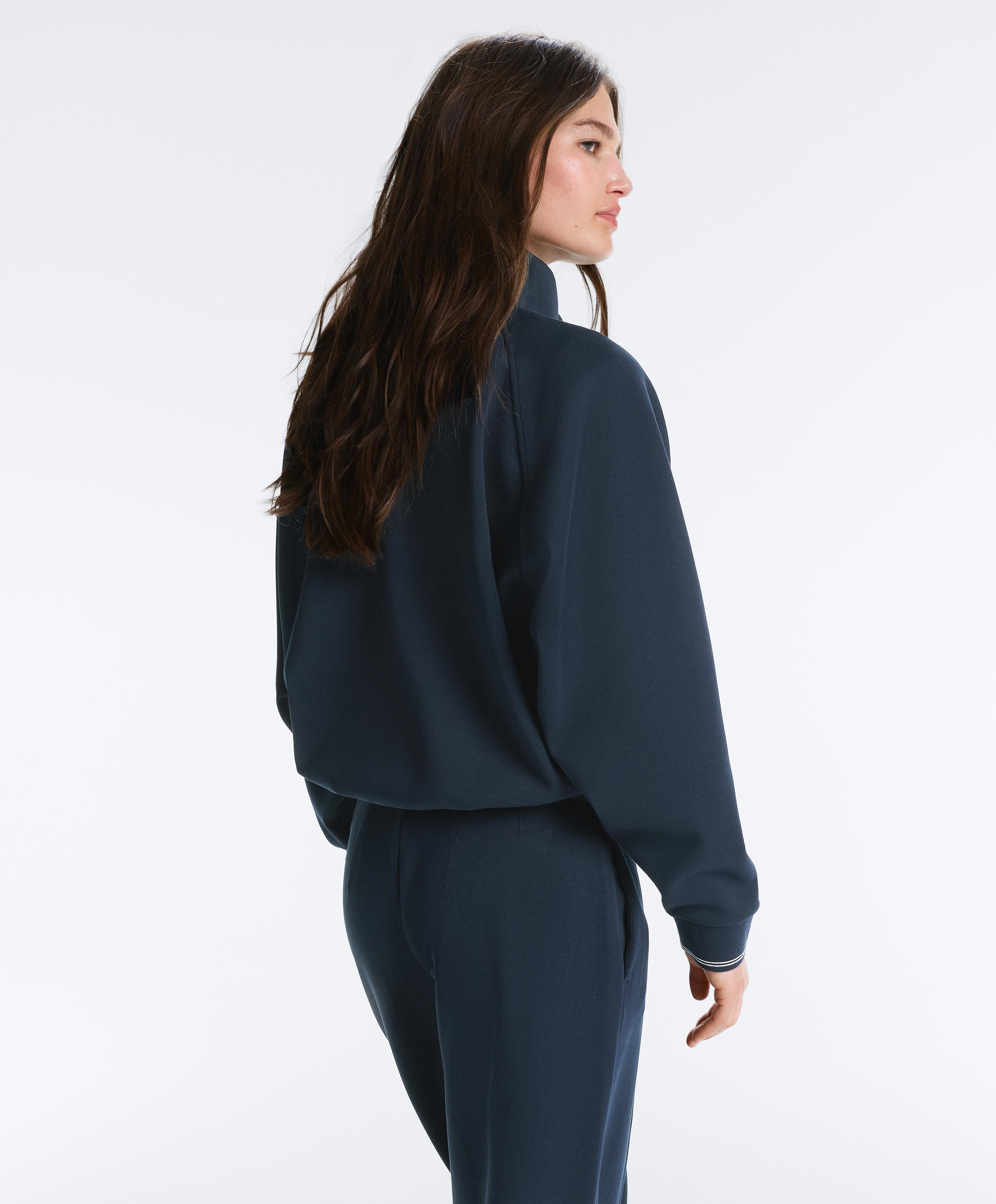 Piqué jacket with cotton contrast piping — NAVY BLUE