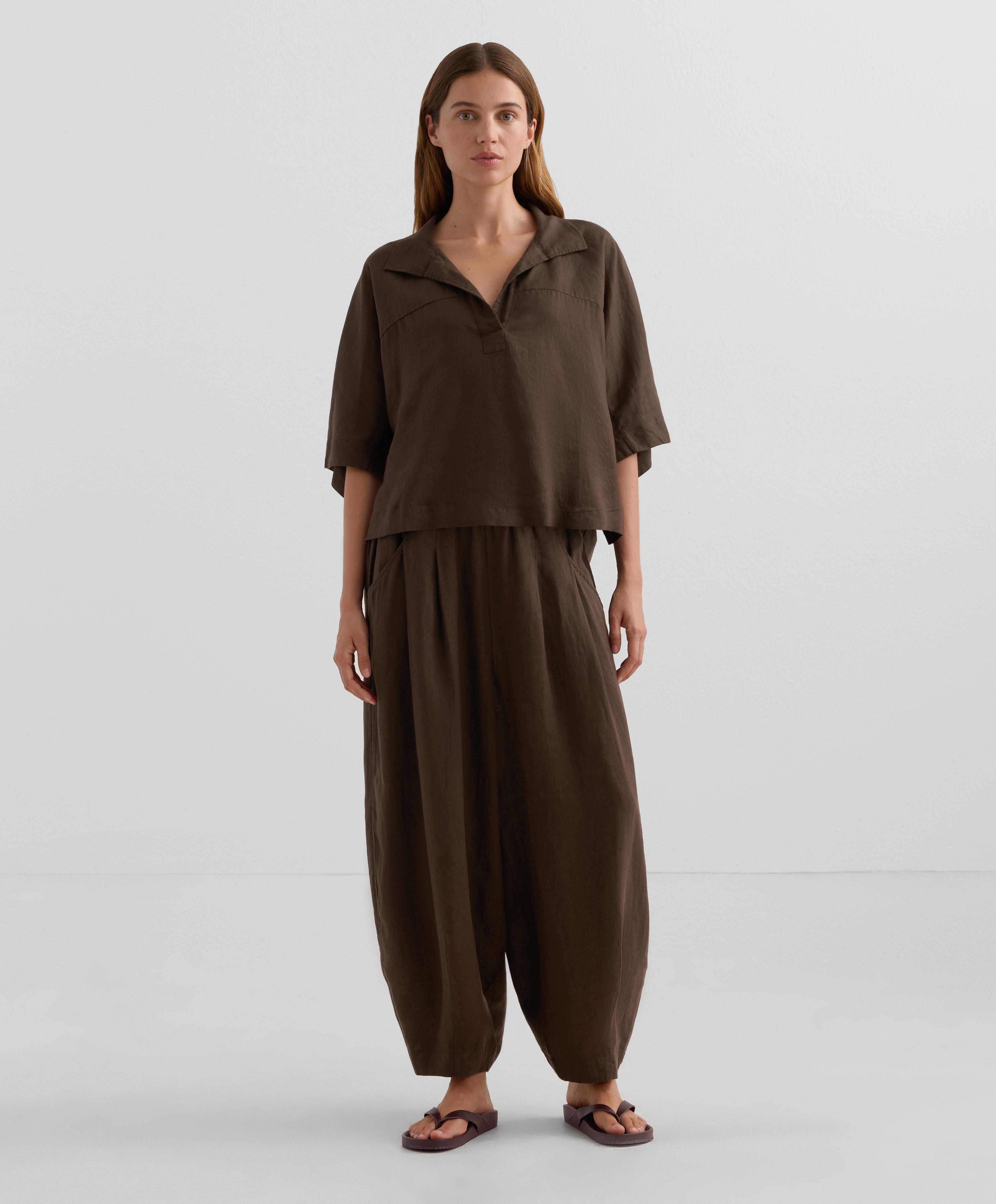 Oversize short-sleeved 100% linen shirt - Sale